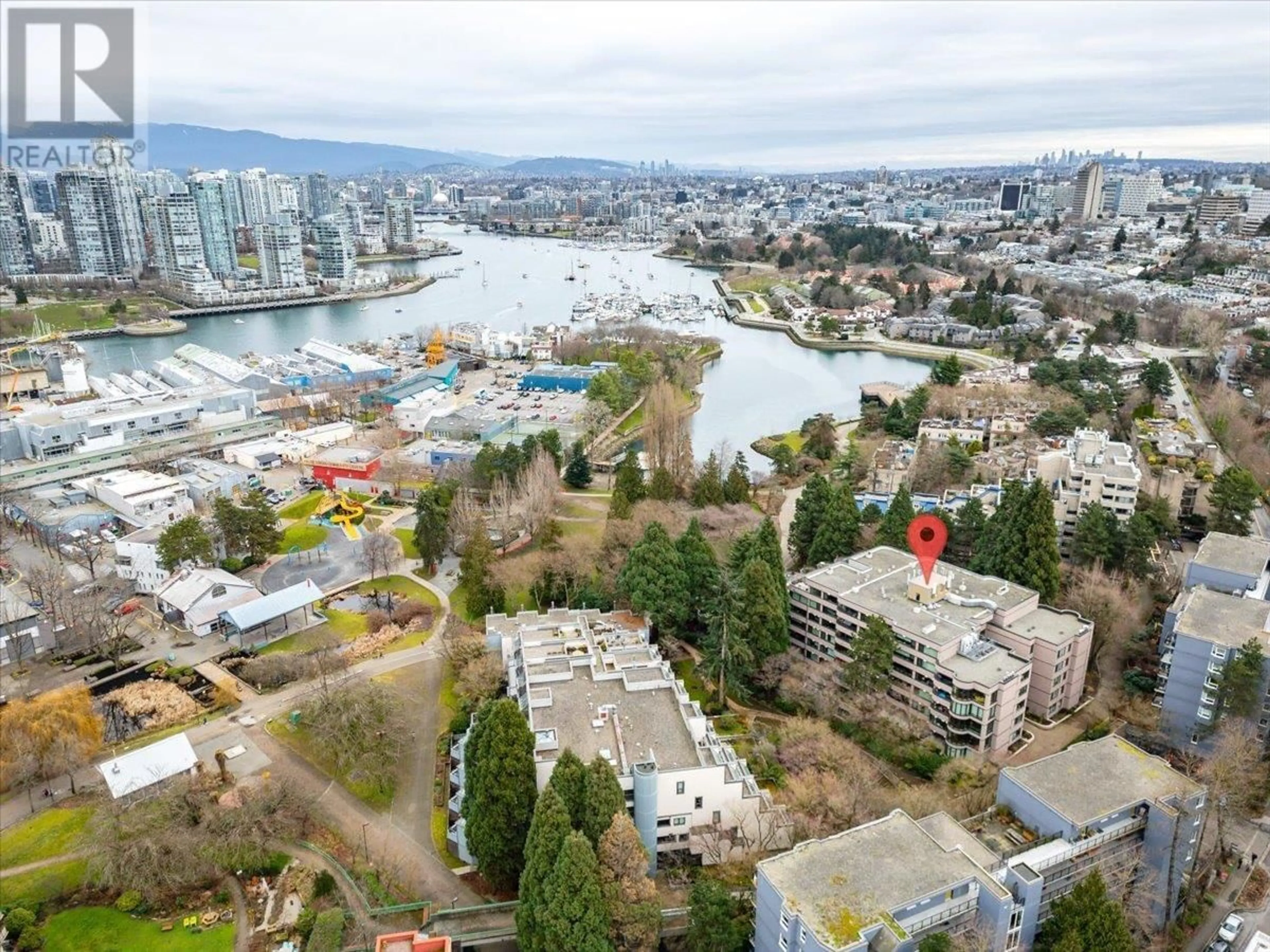 A pic from outside/outdoor area/front of a property/back of a property/a pic from drone, water/lake/river/ocean view for 32 1425 LAMEY'S MILL ROAD, Vancouver British Columbia V6H3W2