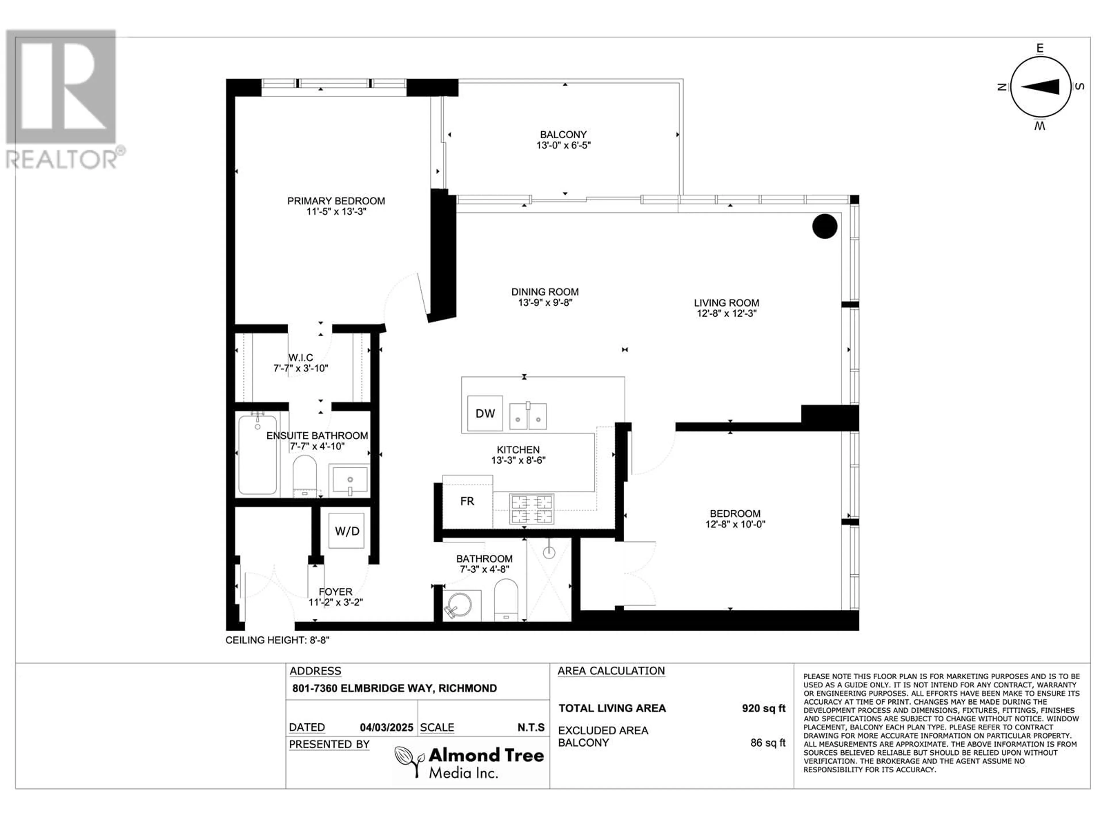 Floor plan for 801 - 7360 ELMBRIDGE WAY, Richmond British Columbia V6X0A5