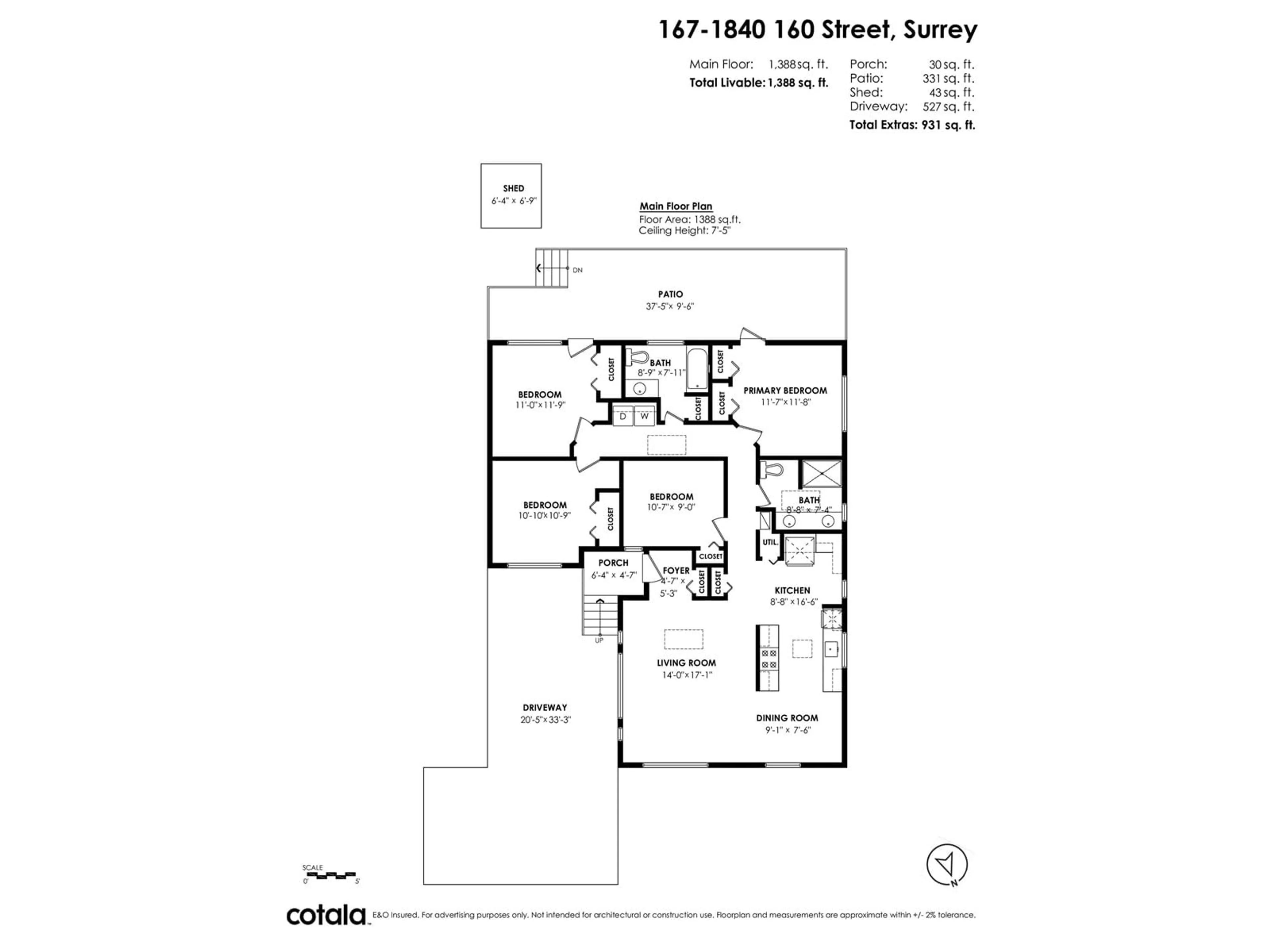 Floor plan for 167 - 1840 160TH, Surrey British Columbia V4A4X4
