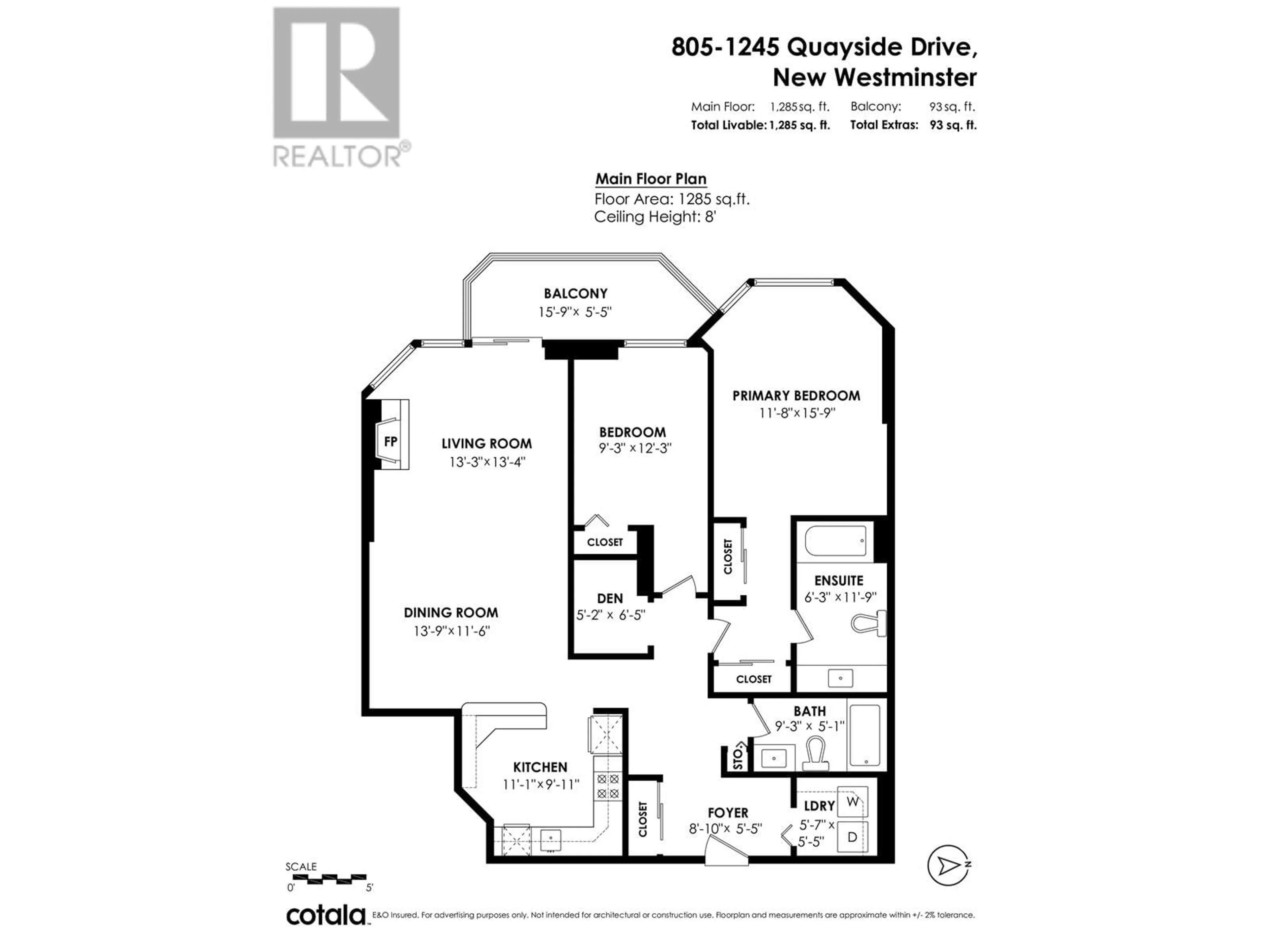 Floor plan for 805 1245 QUAYSIDE DRIVE, New Westminster British Columbia V3M6J6