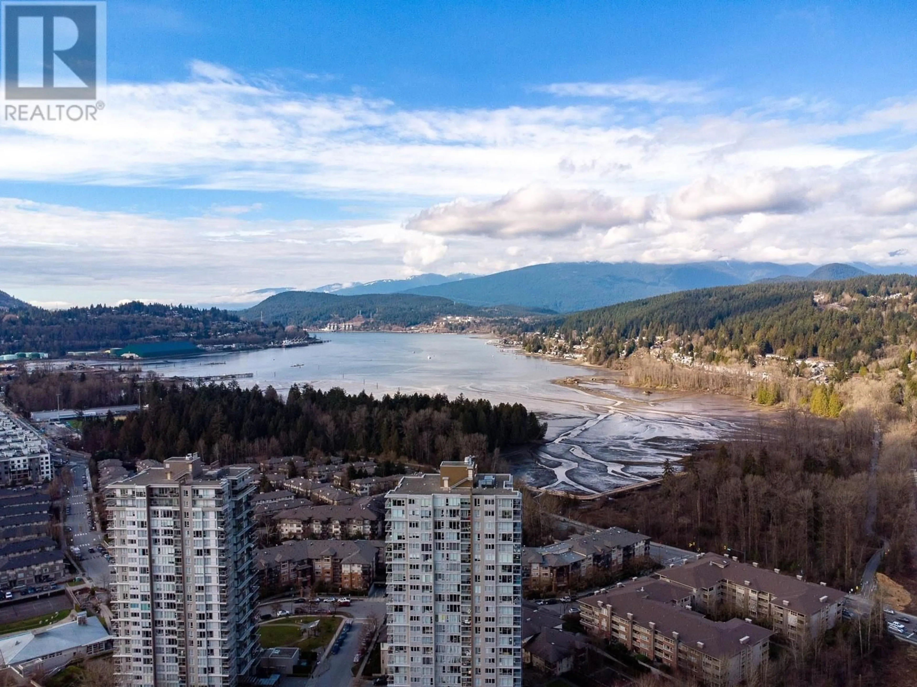 A pic from outside/outdoor area/front of a property/back of a property/a pic from drone, water/lake/river/ocean view for 1809 305 MORRISSEY ROAD, Port Moody British Columbia V3H0M3