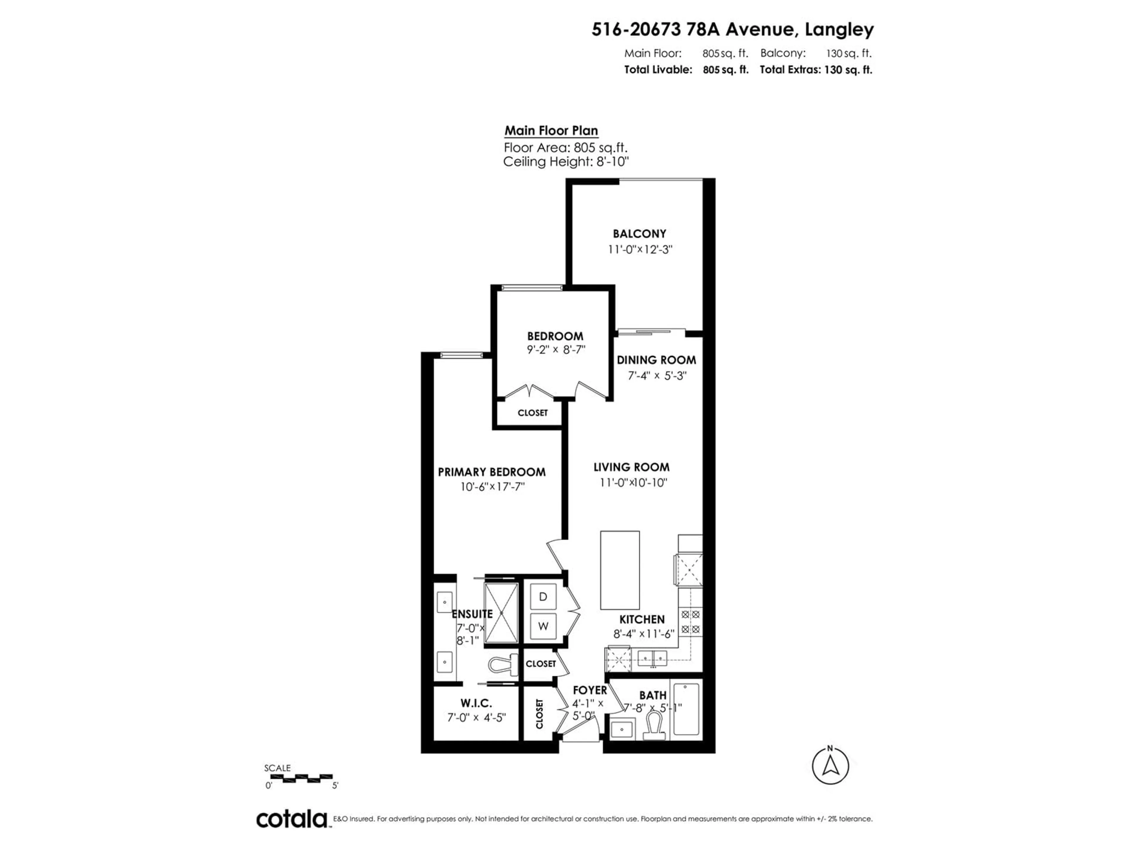 Floor plan for 516 20673 78 AVENUE, Langley British Columbia V2Y3K1