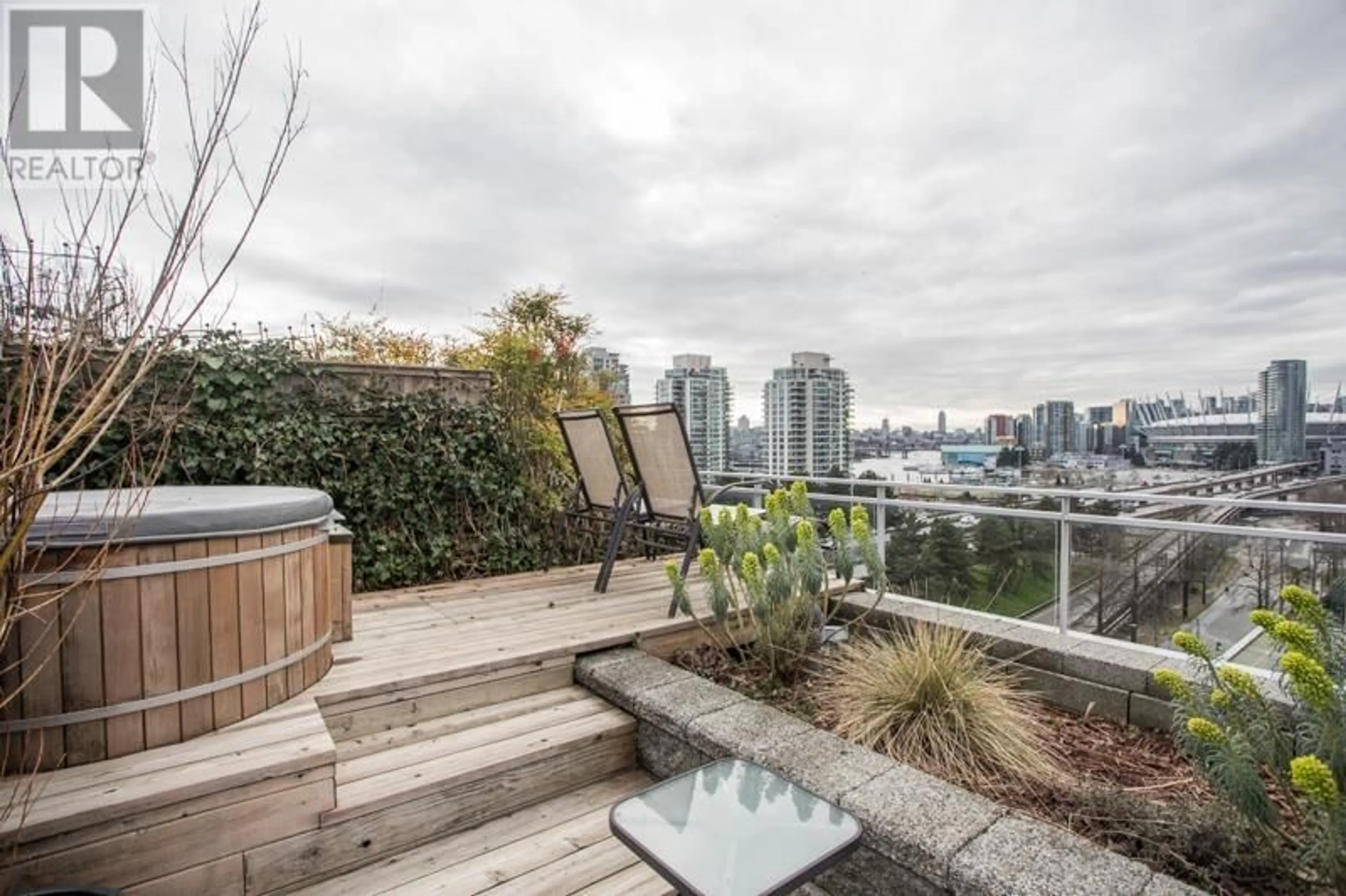 Patio, city buildings view from balcony for PH901 - 221 UNION STREET, Vancouver British Columbia V6A0B4
