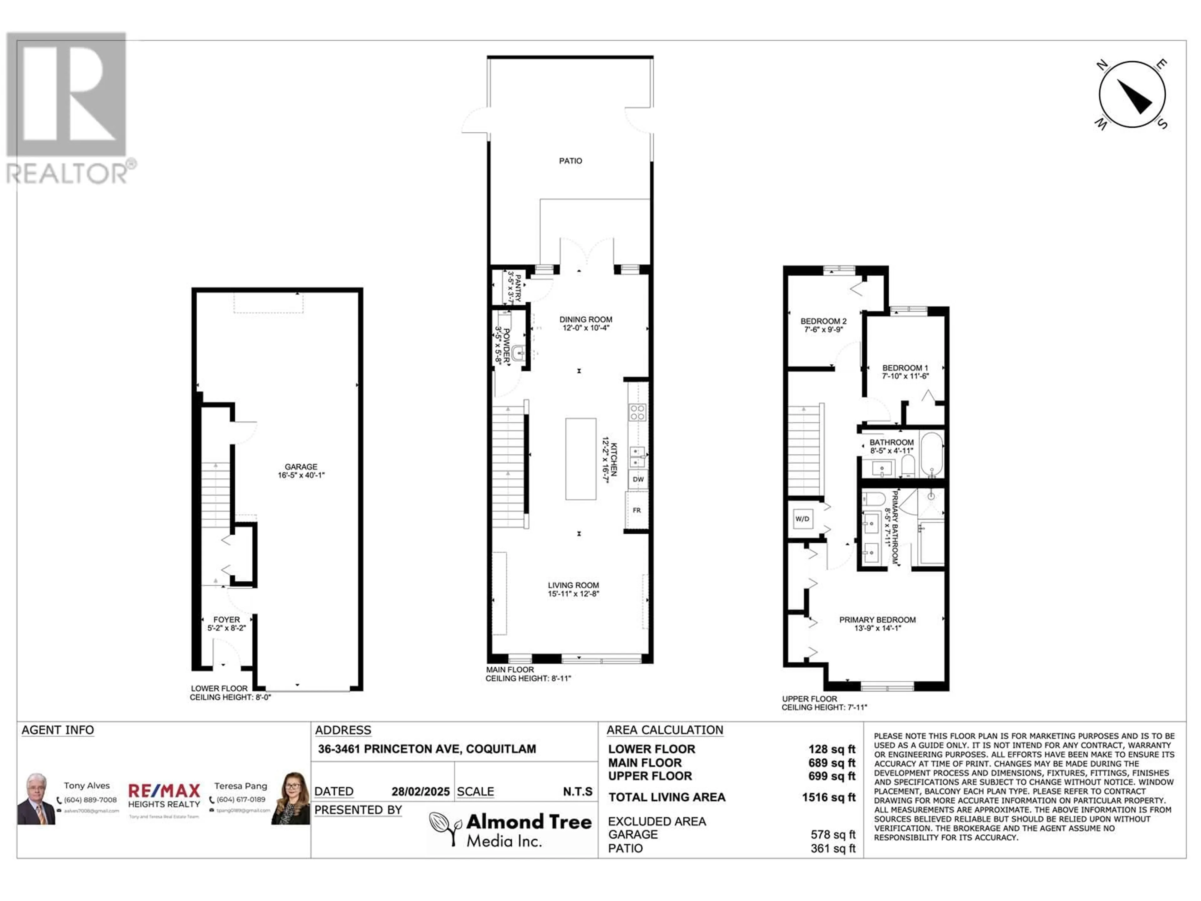 Floor plan for 36 3461 PRINCETON AVENUE, Coquitlam British Columbia V3E0M2