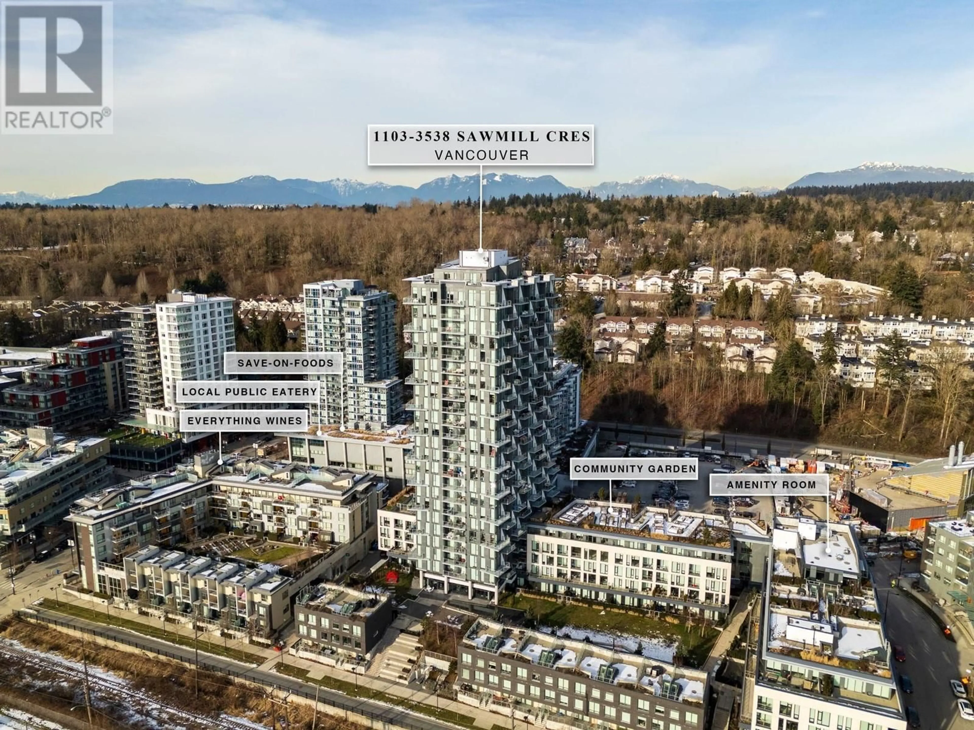 A pic from outside/outdoor area/front of a property/back of a property/a pic from drone, city buildings view from balcony for 1103 3538 SAWMILL CRESCENT, Vancouver British Columbia V5S0J8