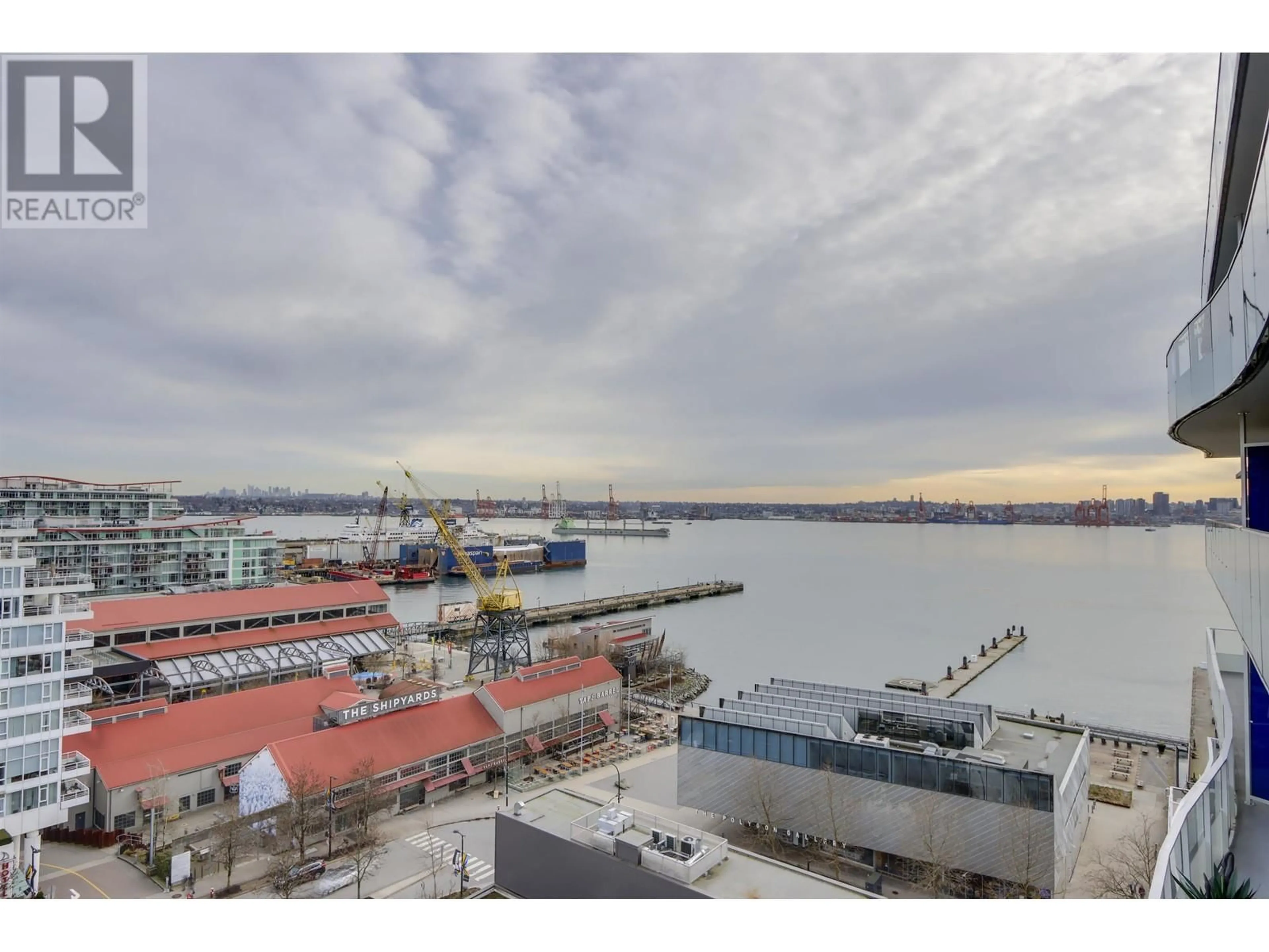 A pic from outside/outdoor area/front of a property/back of a property/a pic from drone, water/lake/river/ocean view for 1208 - 118 CARRIE CATES COURT, Vancouver British Columbia V7M0G6