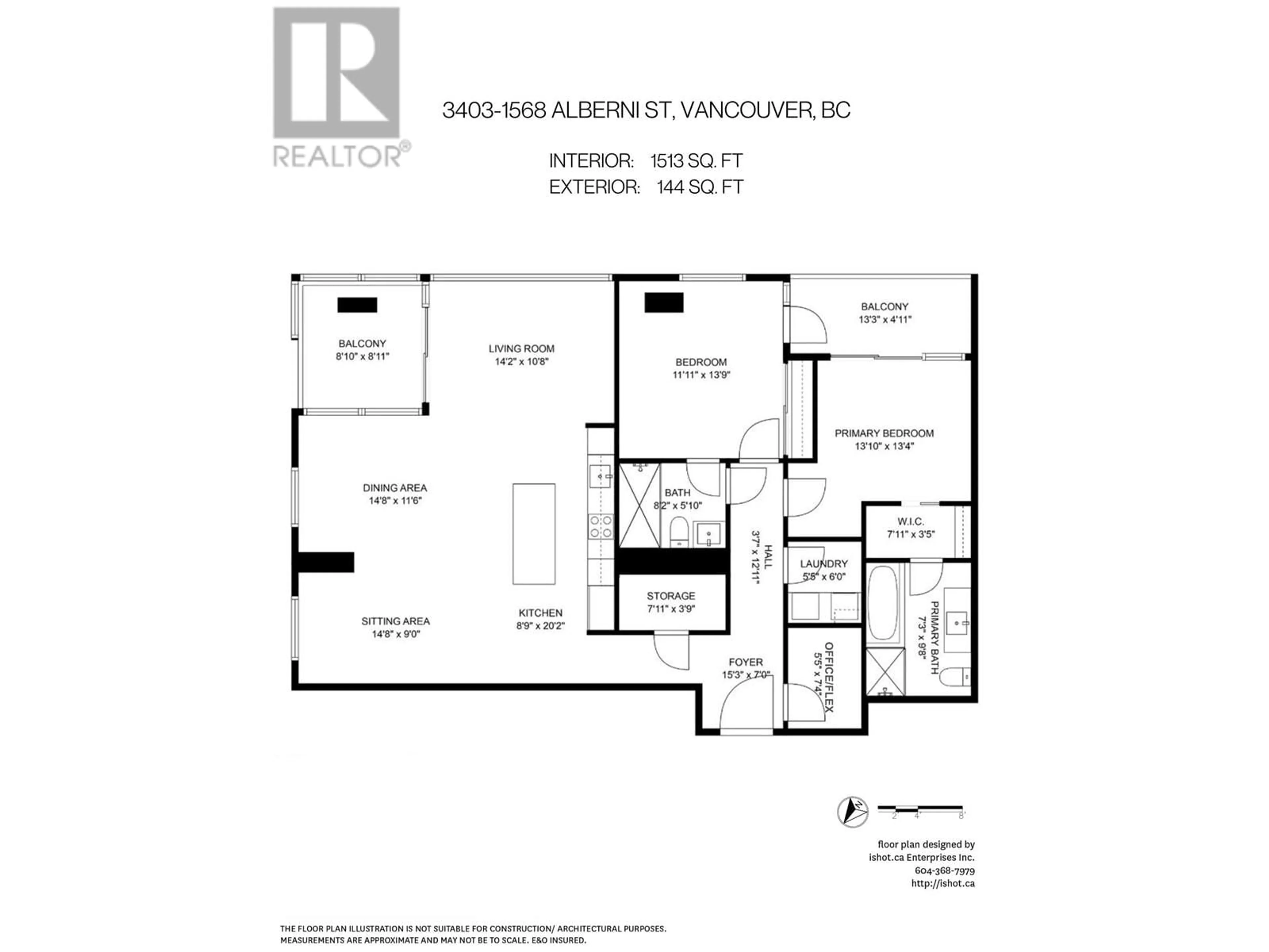 Floor plan for 3403 - 1568 ALBERNI STREET, Vancouver British Columbia V6G0E3