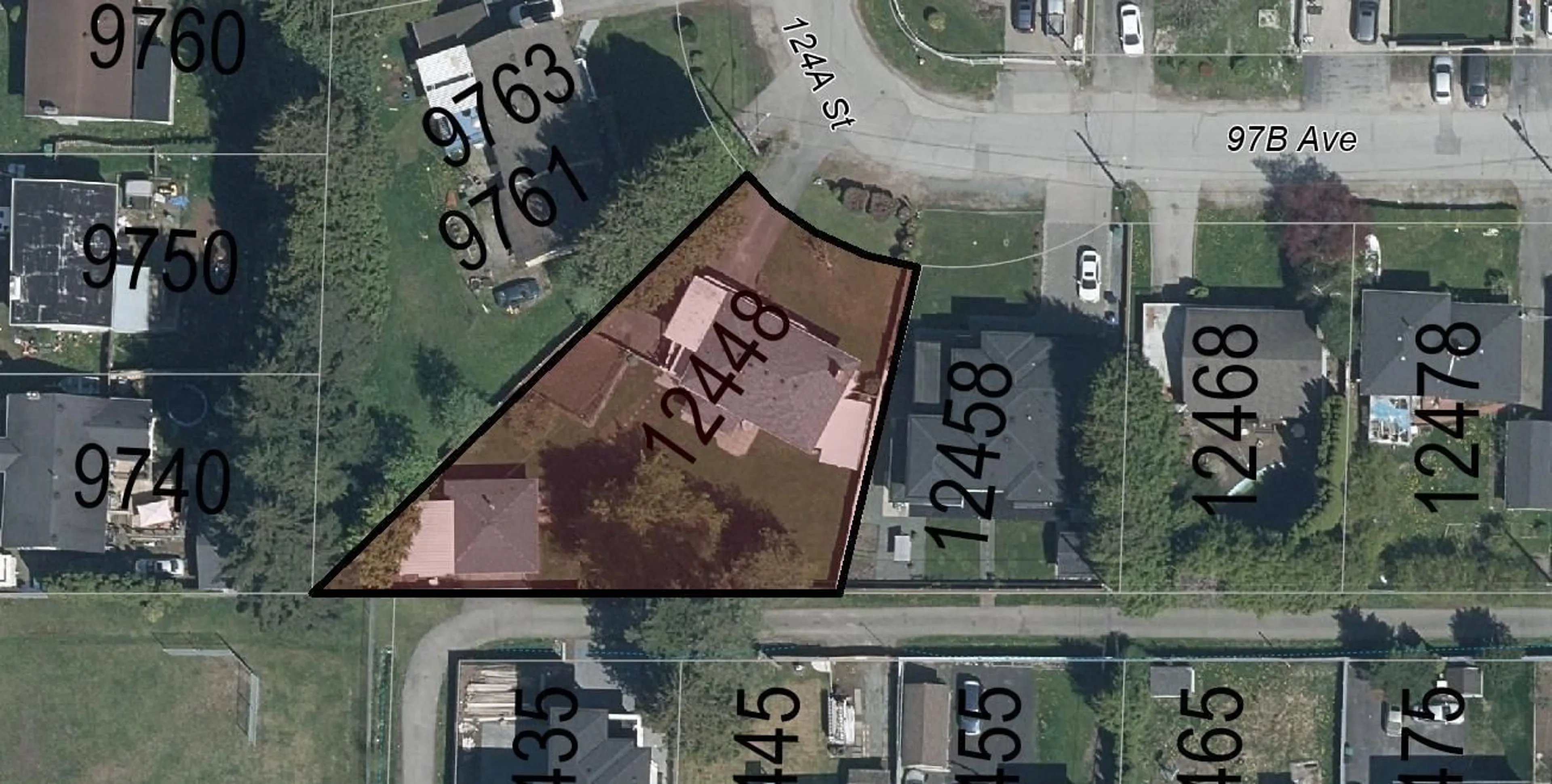 A pic from outside/outdoor area/front of a property/back of a property/a pic from drone, street for 12448 97B, Surrey British Columbia V3V2H8