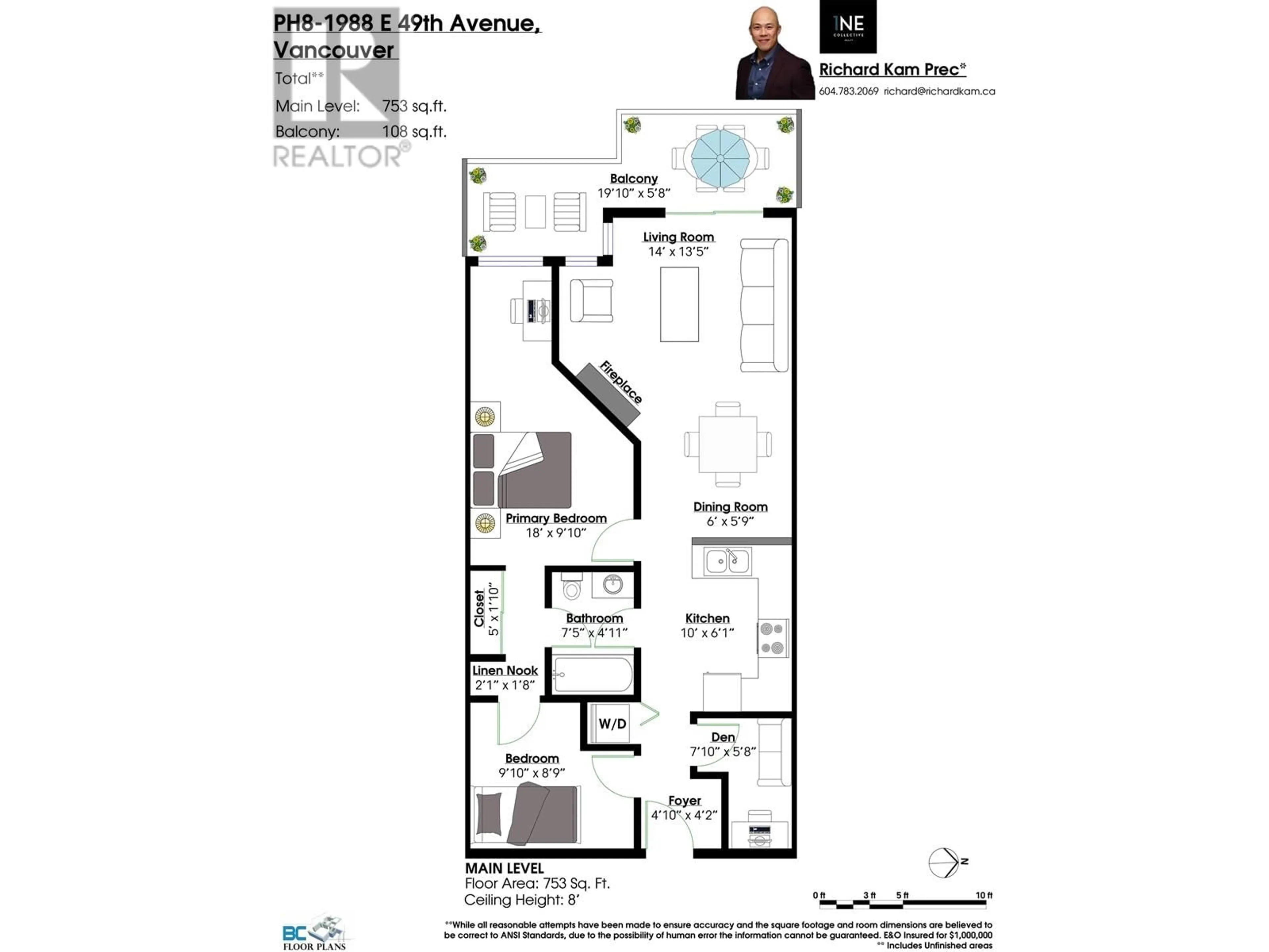 Floor plan for PH8 1988 E 49TH AVENUE, Vancouver British Columbia V5P1T3