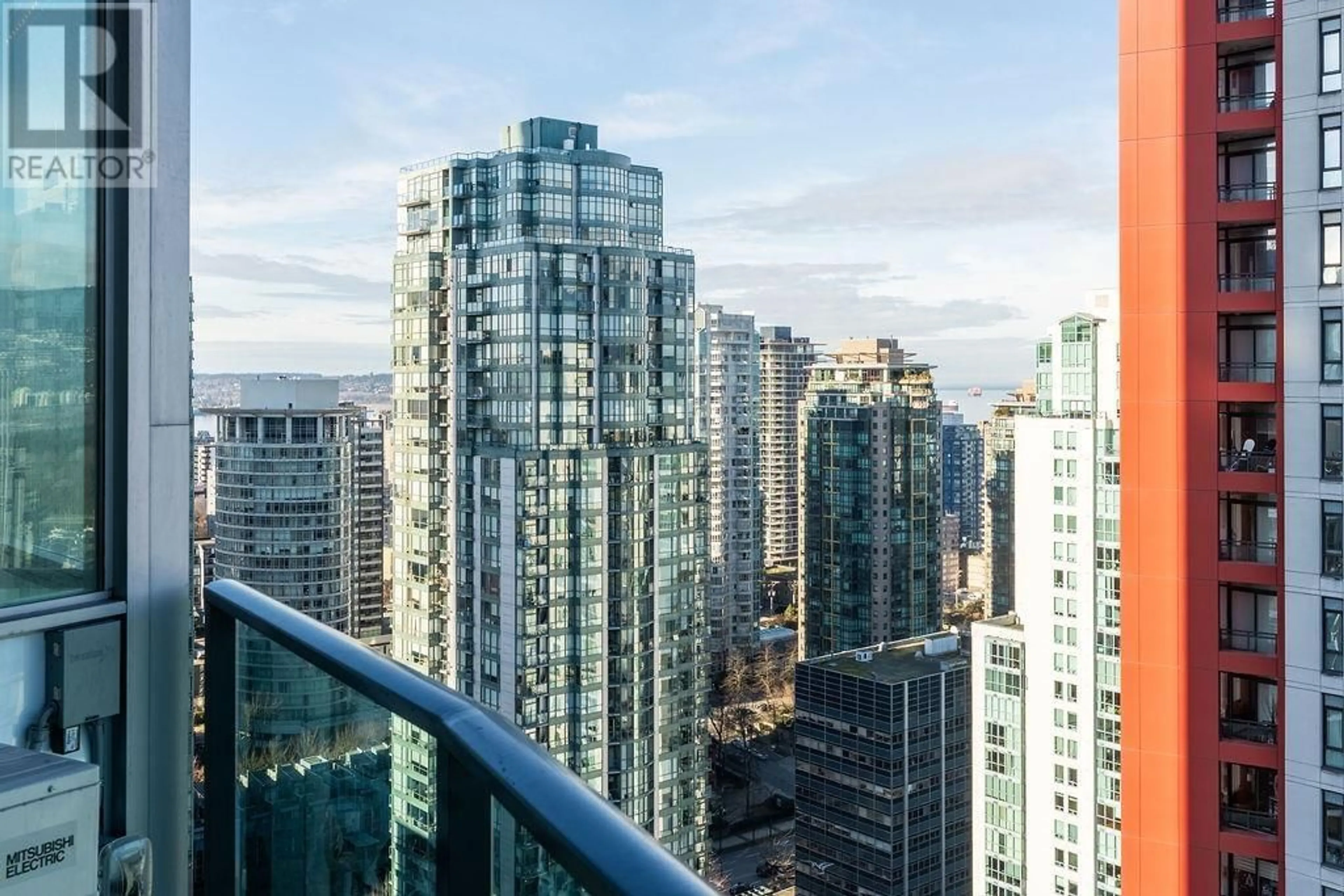 Balcony in the apartment, city buildings view from balcony for 3201 1189 MELVILLE STREET, Vancouver British Columbia V6E4T8