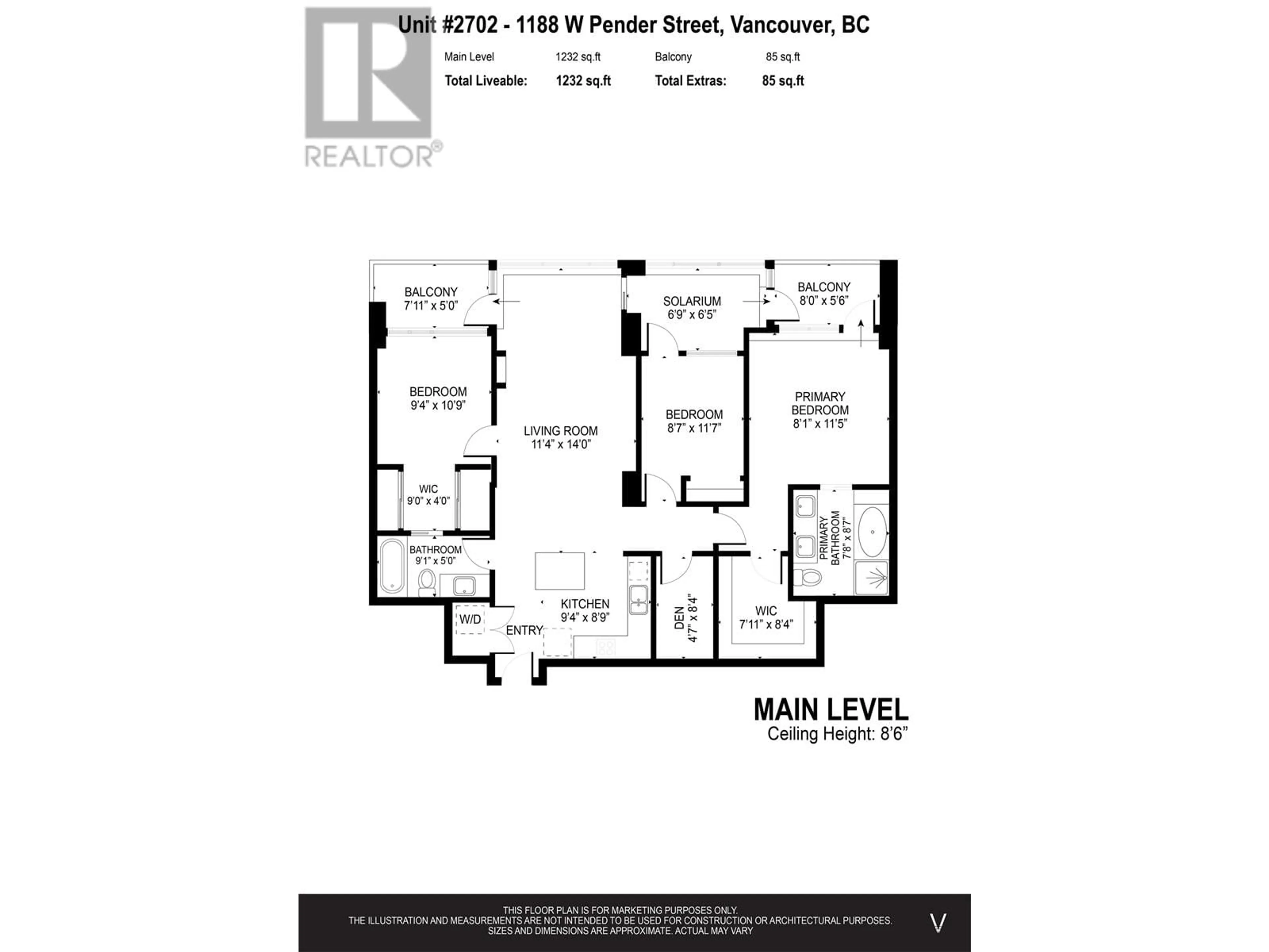 Floor plan for 2702 1188 W PENDER STREET, Vancouver British Columbia V6E0A2