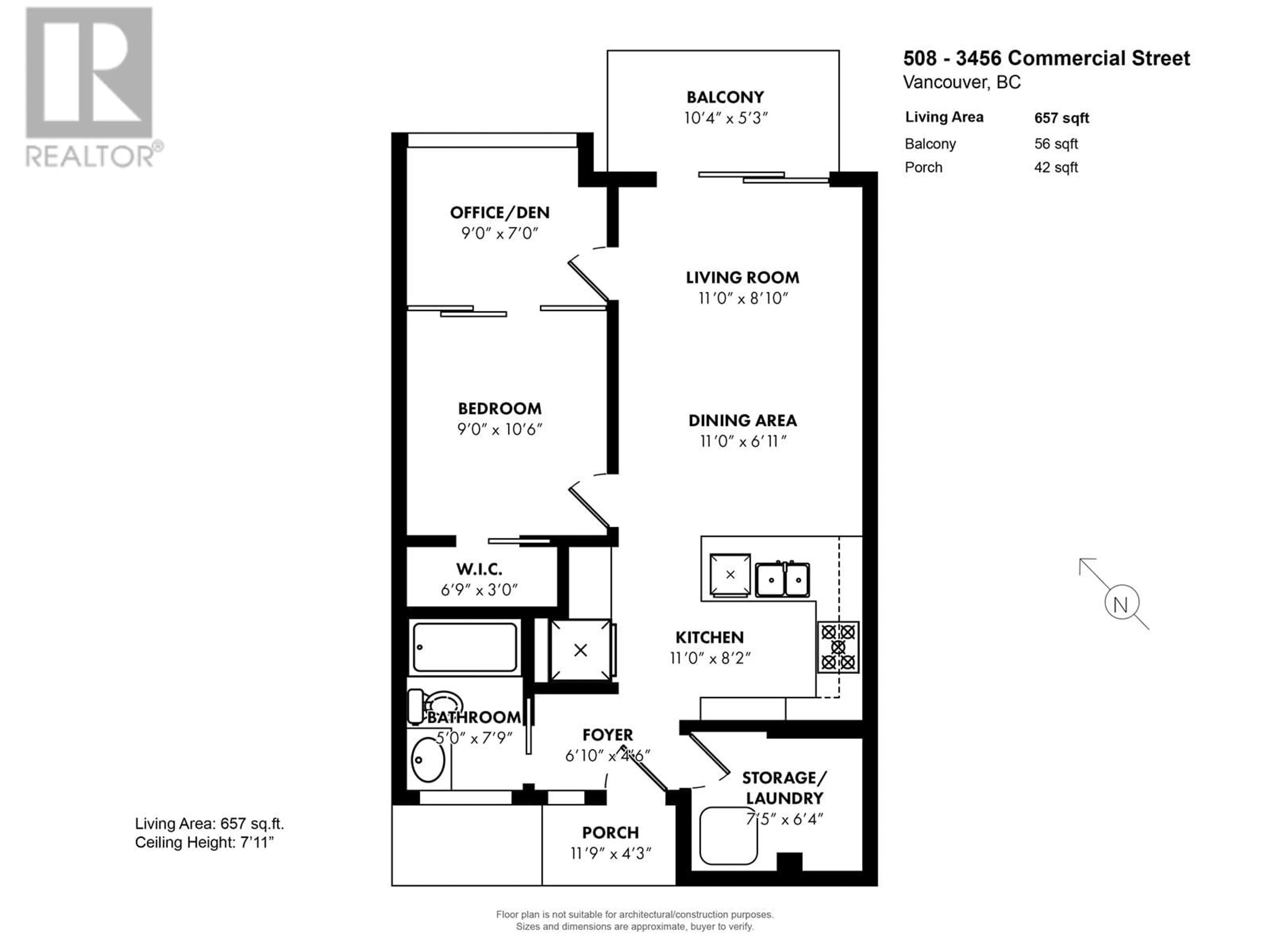 Floor plan for 508 3456 COMMERCIAL STREET, Vancouver British Columbia V5N4E9