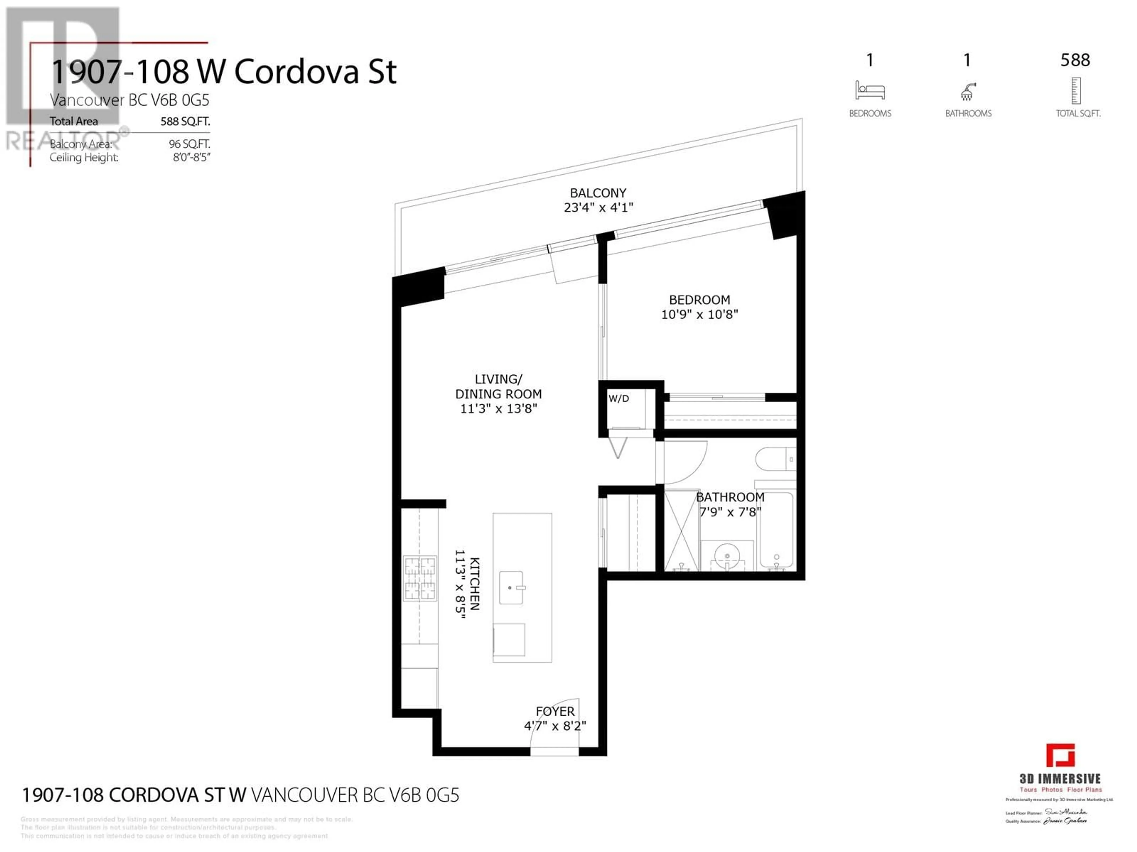 Floor plan for 1907 108 W CORDOVA STREET, Vancouver British Columbia V6B0G5