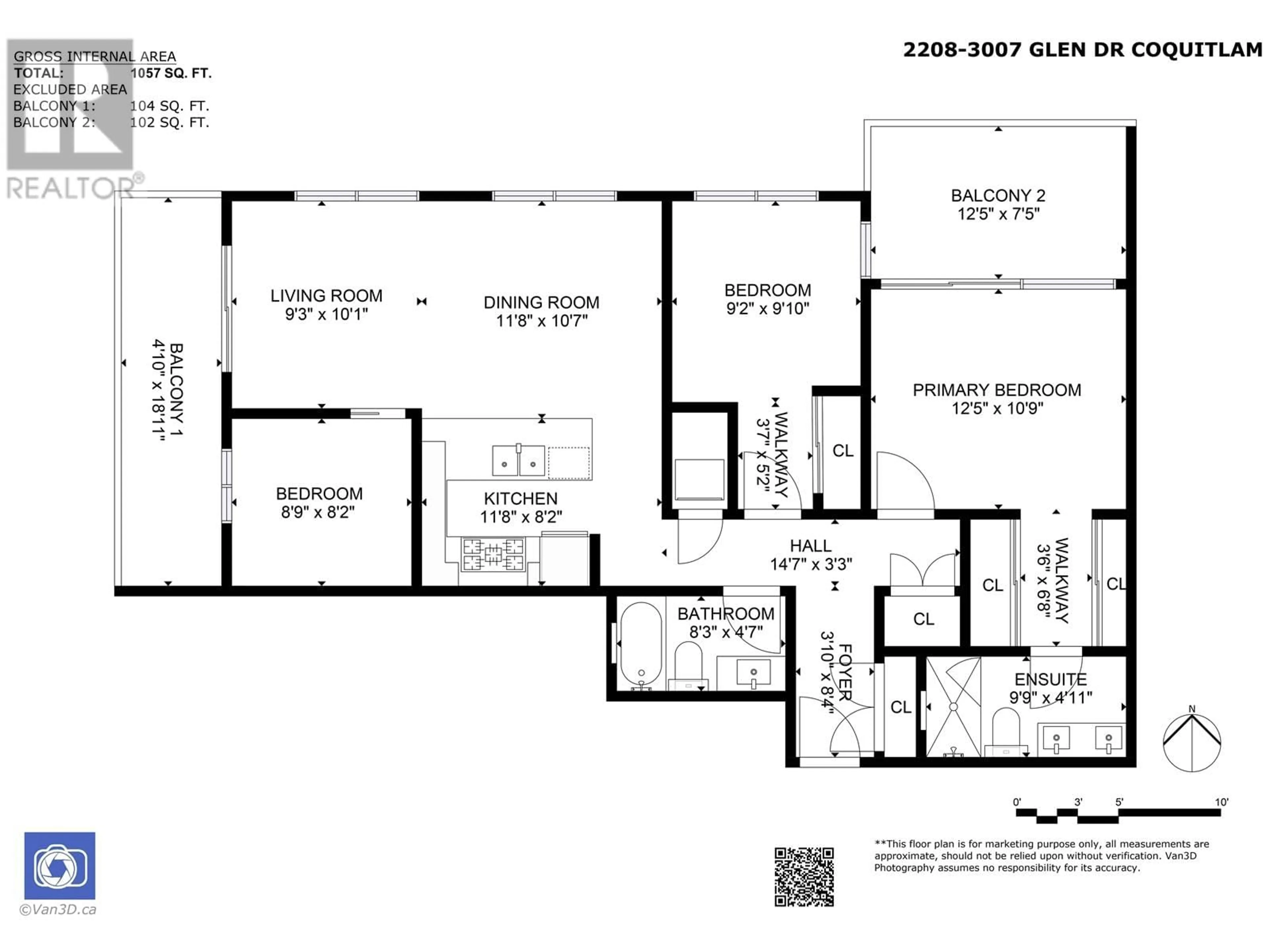Floor plan for 2208 - 3007 GLEN DRIVE, Coquitlam British Columbia V3B0L8
