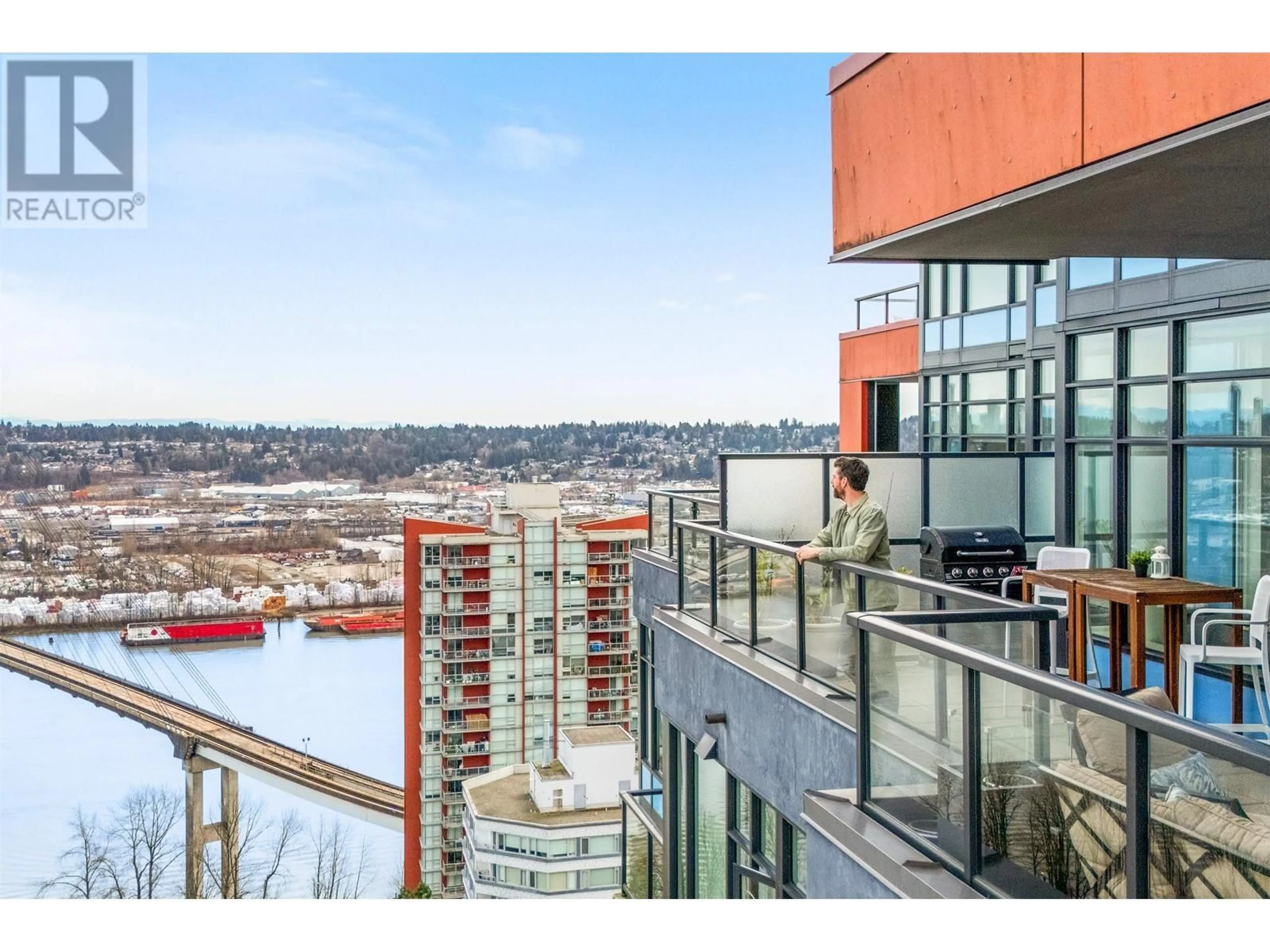 Balcony in the apartment, city buildings view from balcony for 1801 188 AGNES STREET, New Westminster British Columbia V3L0H6