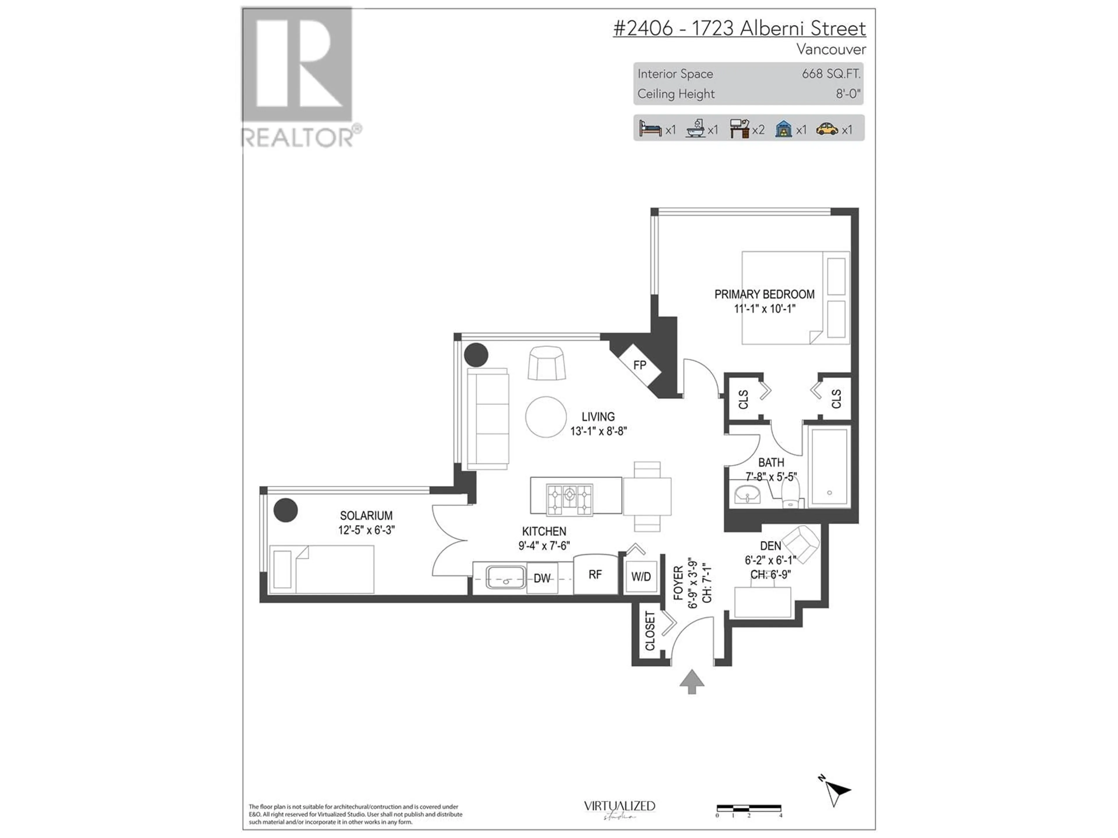 Floor plan for 2406 1723 ALBERNI STREET, Vancouver British Columbia V6G3G9