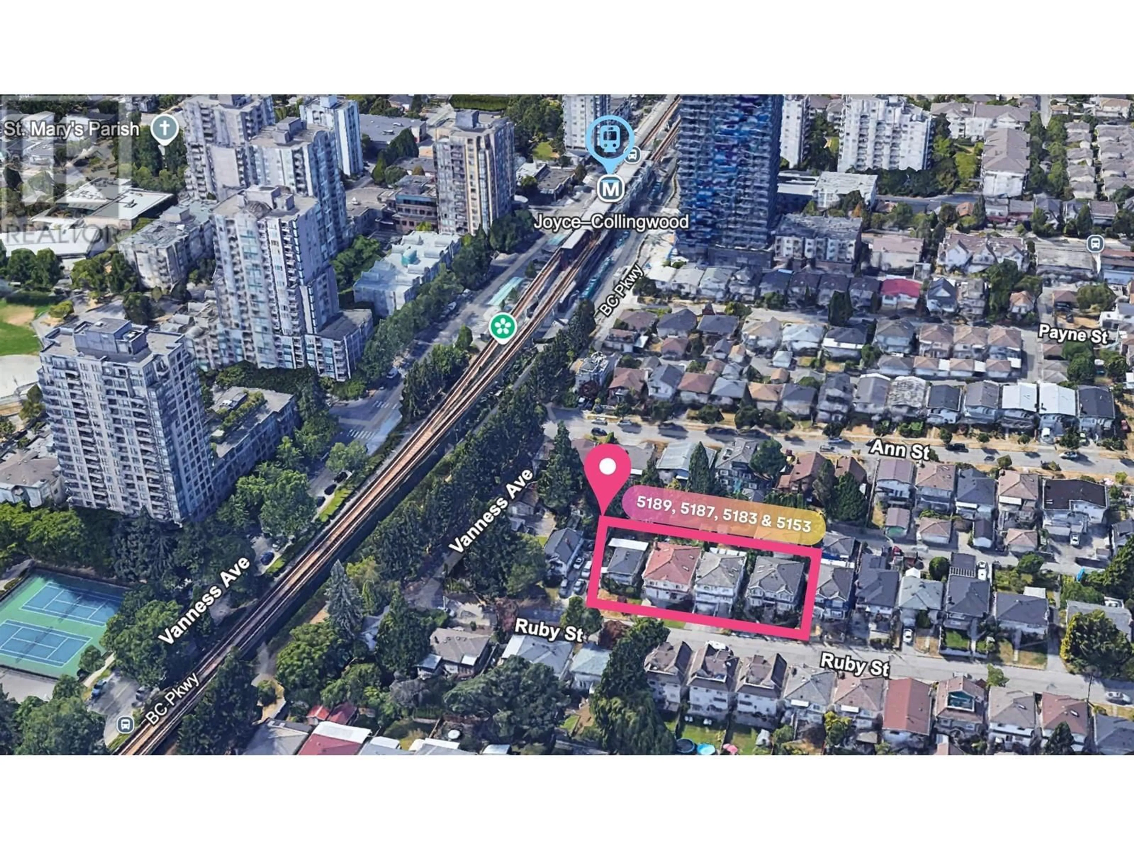 A pic from outside/outdoor area/front of a property/back of a property/a pic from drone, city buildings view from balcony for 5183 RUBY STREET, Vancouver British Columbia V5R4K4