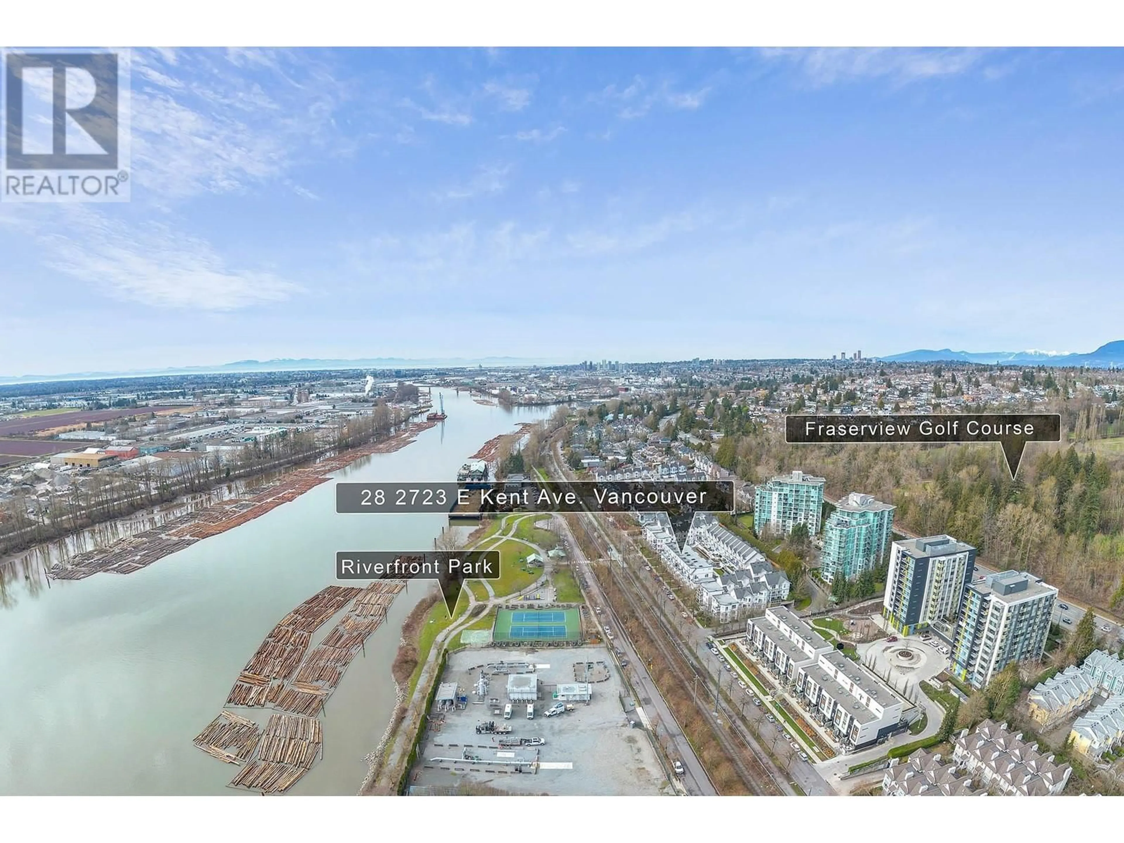 A pic from outside/outdoor area/front of a property/back of a property/a pic from drone, water/lake/river/ocean view for 28 2723 E KENT AVENUE, Vancouver British Columbia V5S3T9