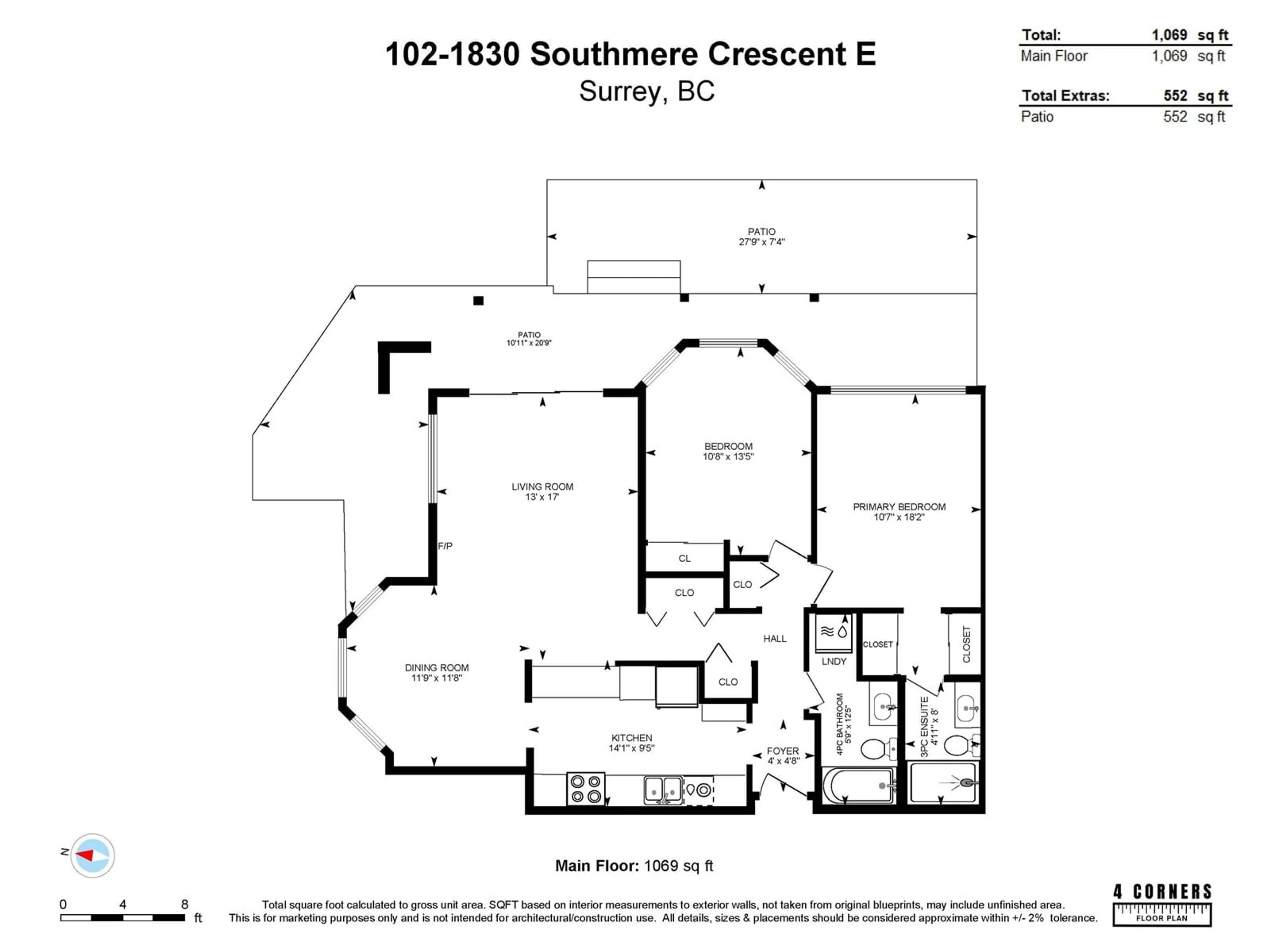 Floor plan for 102 - 1830 SOUTHMERE EAST, Surrey British Columbia V4A9C2