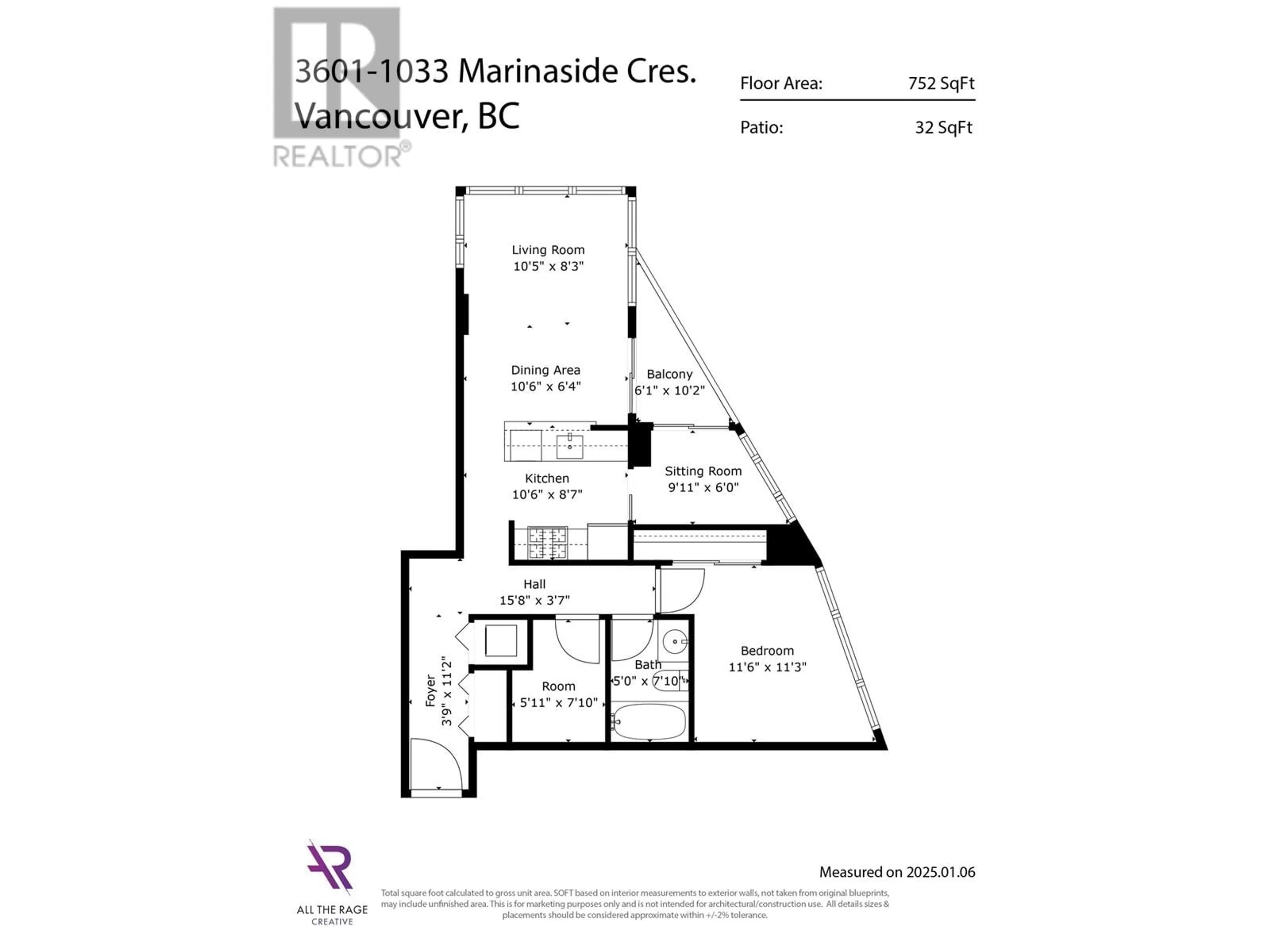 Floor plan for 3601 1033 MARINASIDE CRESCENT, Vancouver British Columbia V6Z3A3