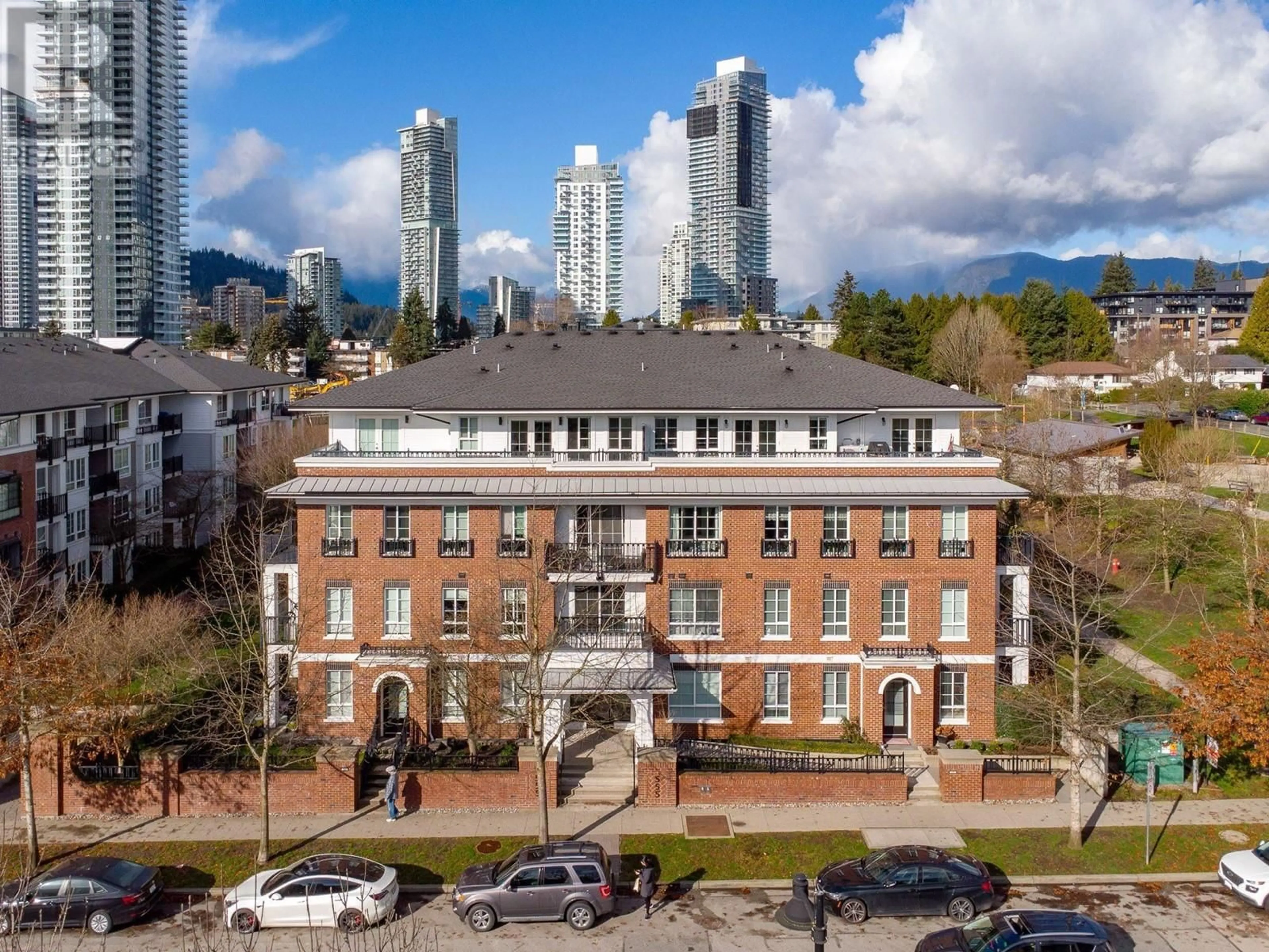 A pic from outside/outdoor area/front of a property/back of a property/a pic from drone, city buildings view from balcony for 407 - 555 FOSTER AVENUE, Coquitlam British Columbia V3J0B6