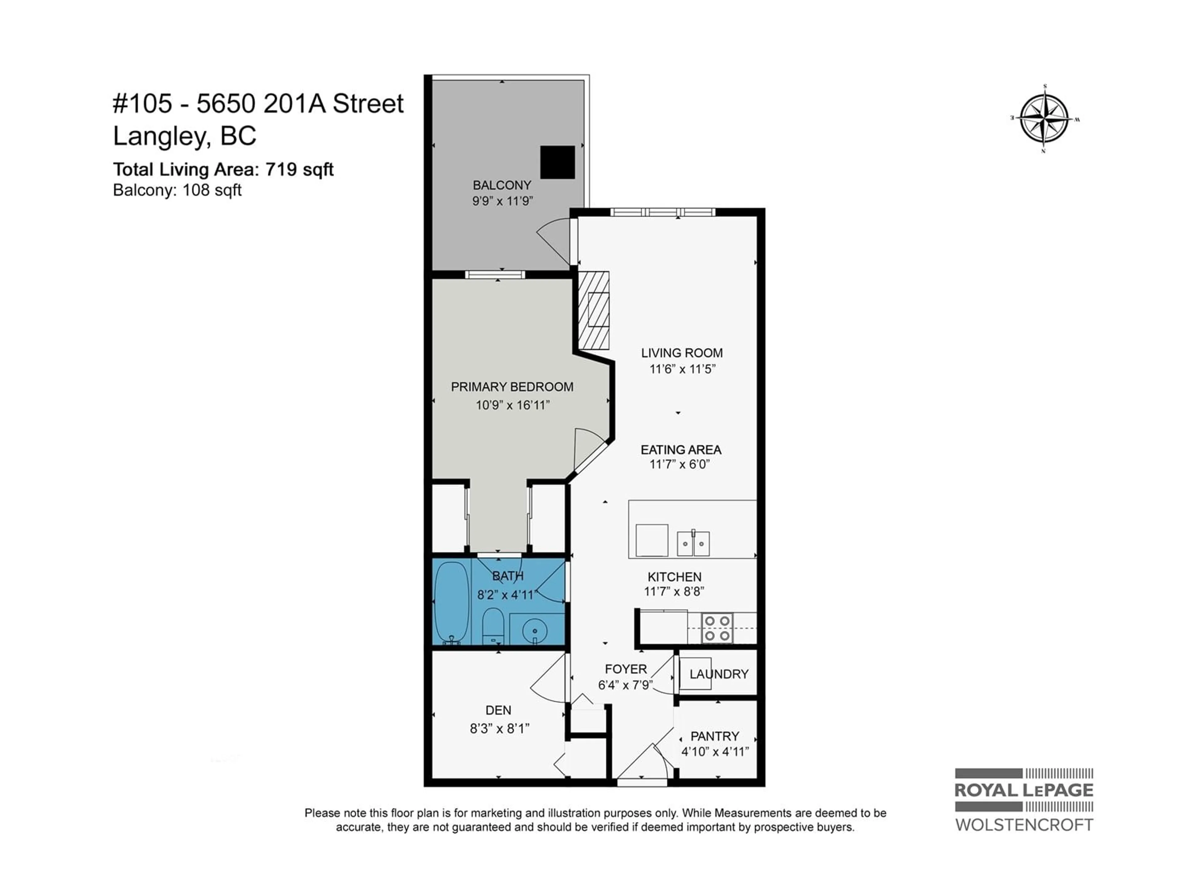 Floor plan for 105 5650 201A STREET, Langley British Columbia V3A0B3