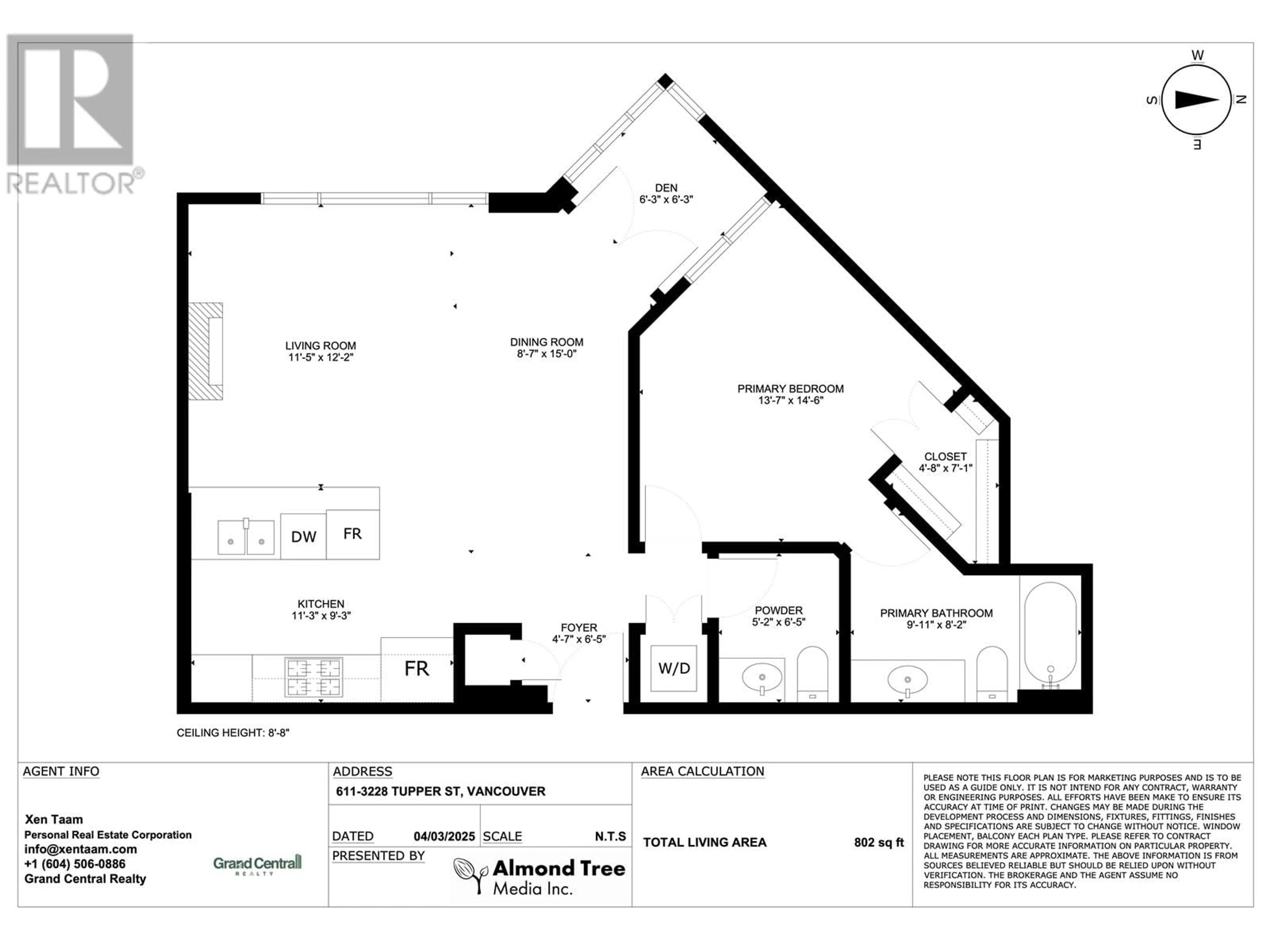 Floor plan for 611 3228 TUPPER STREET, Vancouver British Columbia V5Z4S7