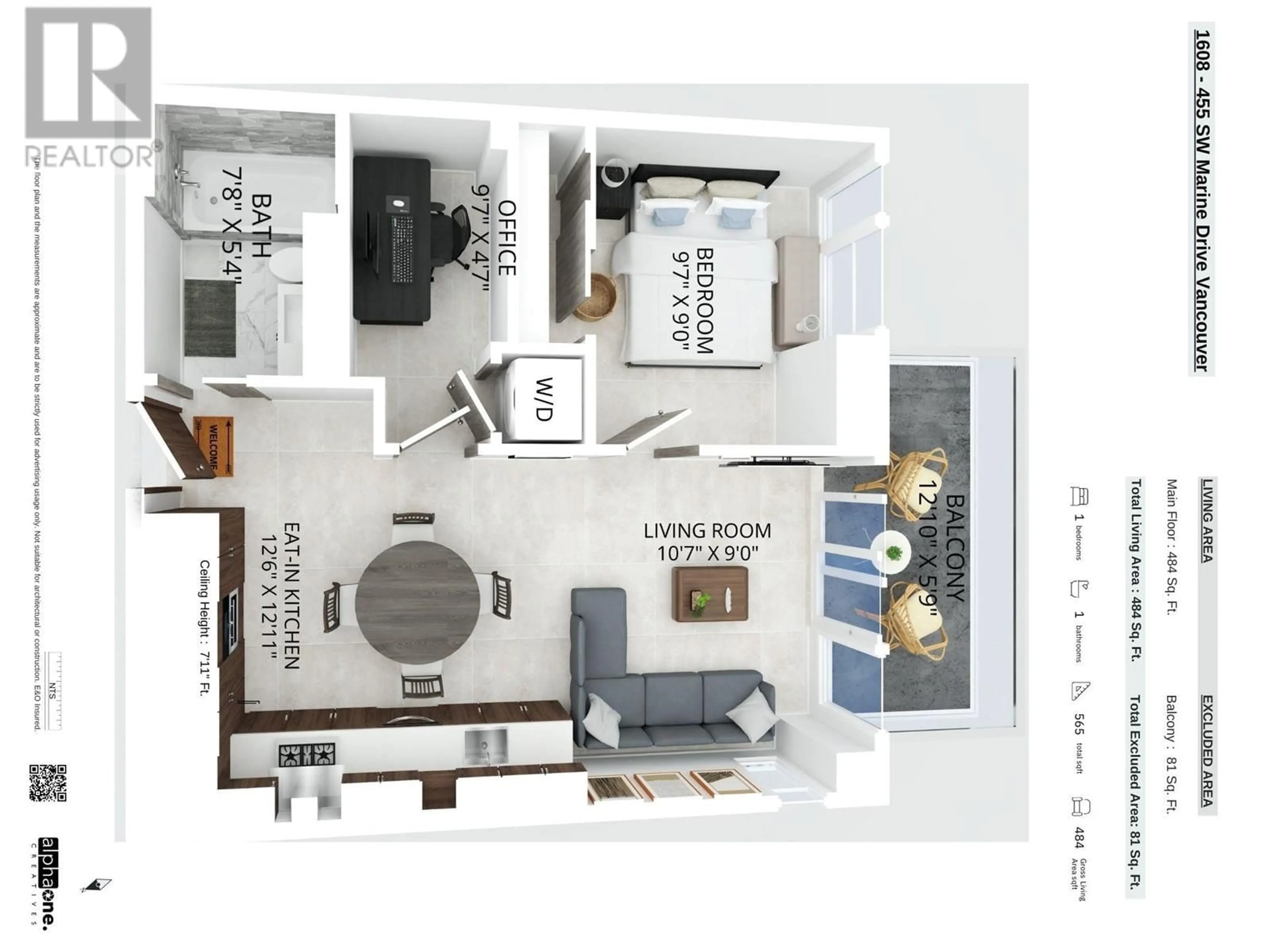 Floor plan for 1608 455 SW MARINE DRIVE, Vancouver British Columbia V5X0H3