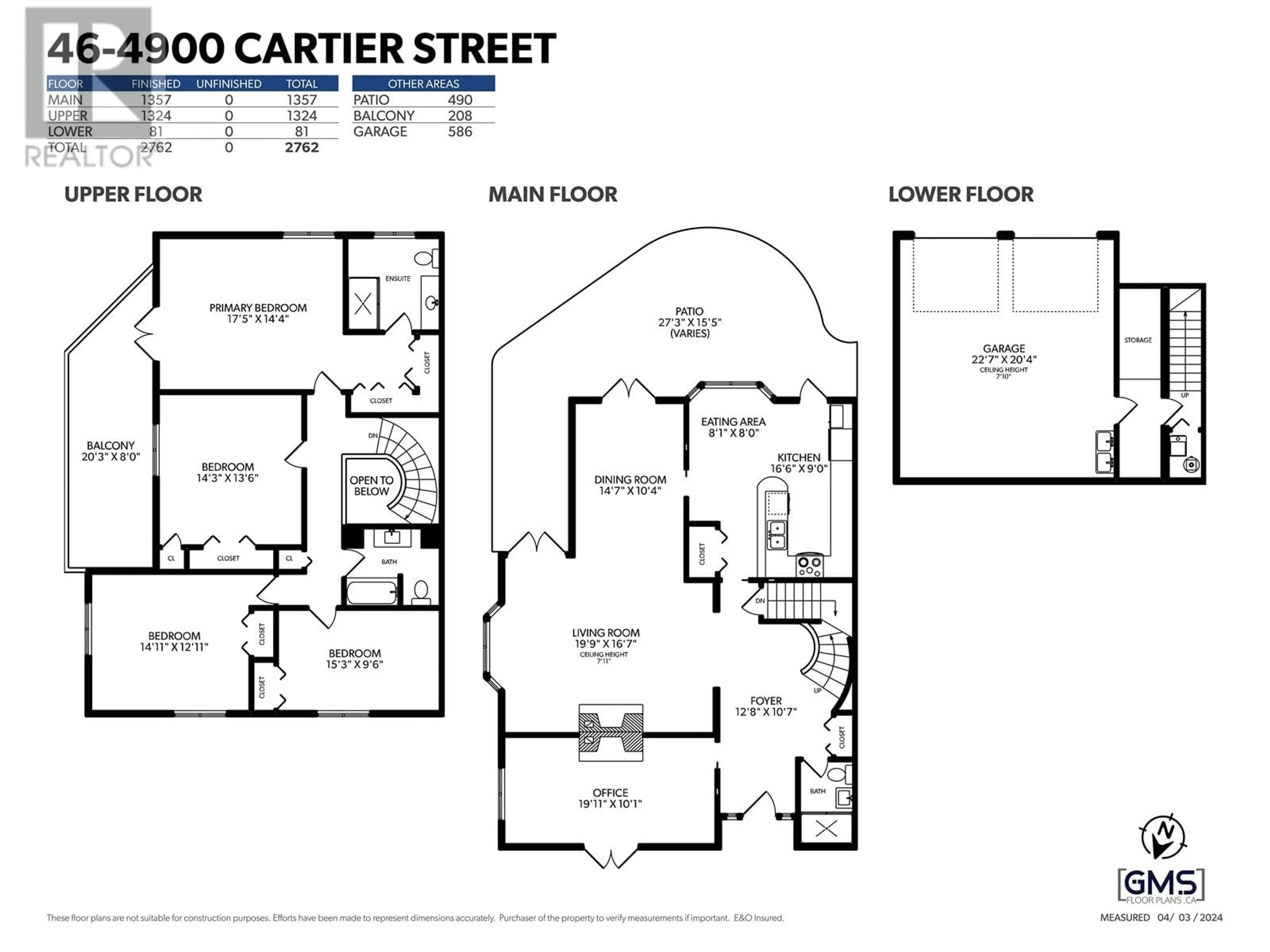 Floor plan for 46 4900 CARTIER STREET, Vancouver British Columbia V6M4H2