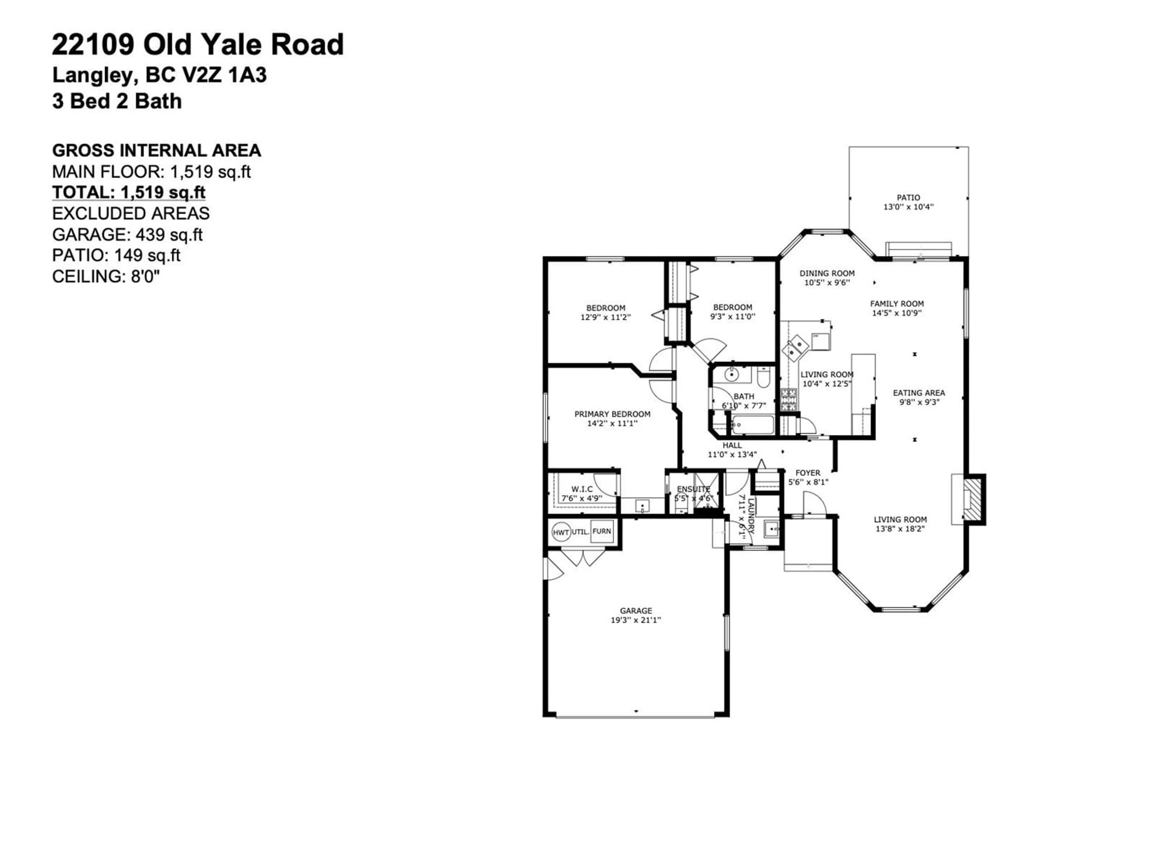 Floor plan for 22109 OLD YALE, Langley British Columbia V2Z1A3