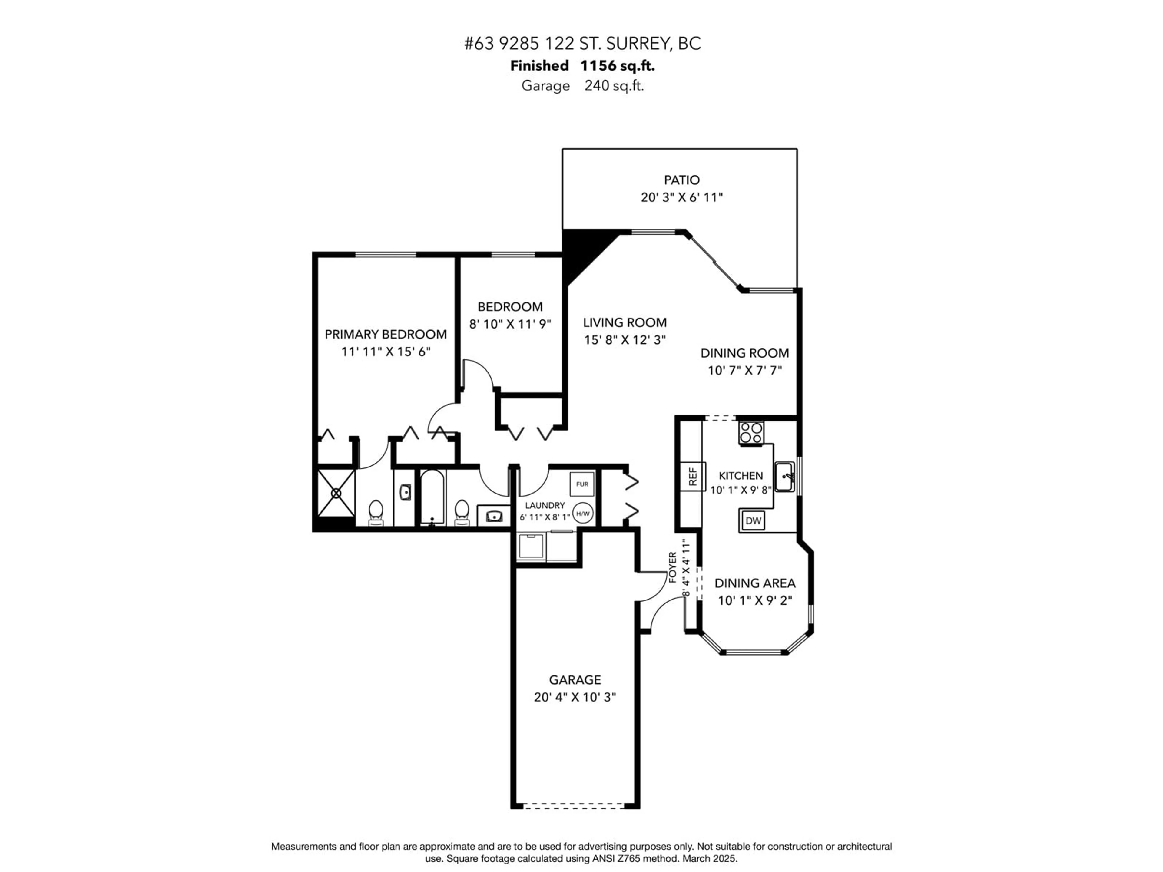 Floor plan for 63 9285 122 STREET, Surrey British Columbia V3V7R7