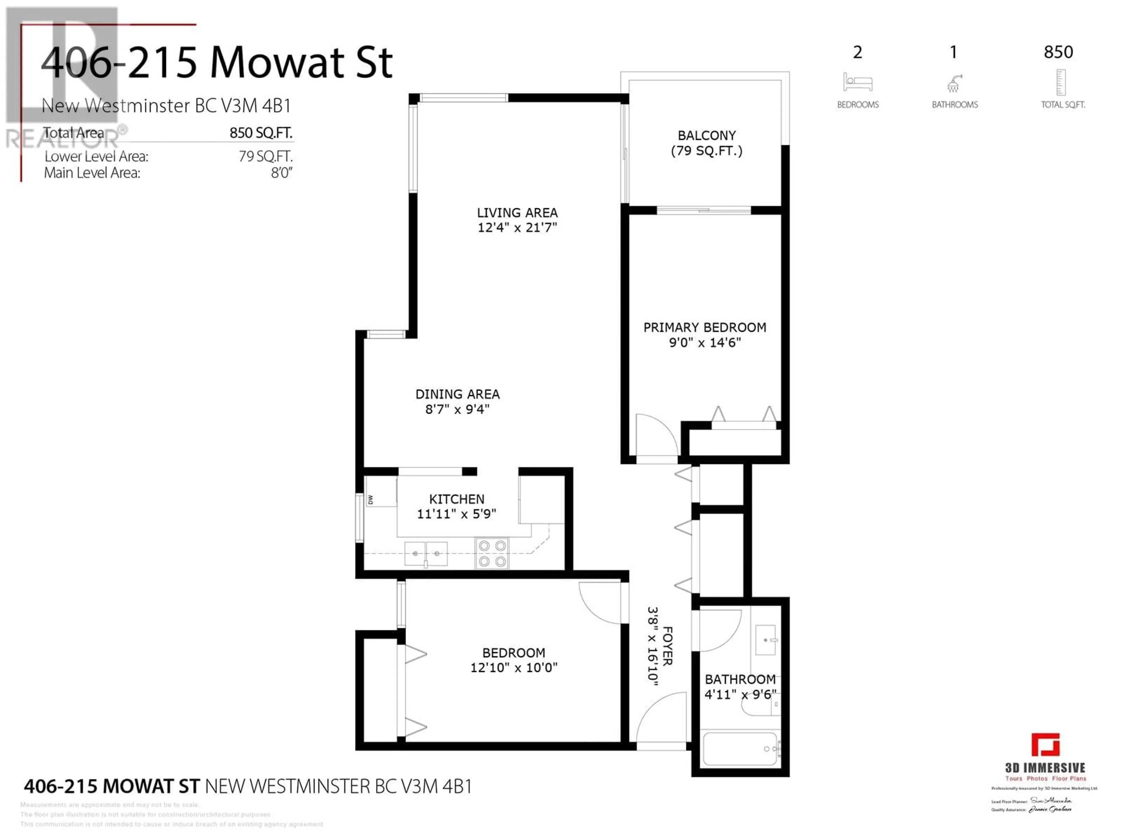 Floor plan for 406 215 MOWAT STREET, New Westminster British Columbia V3M4B1