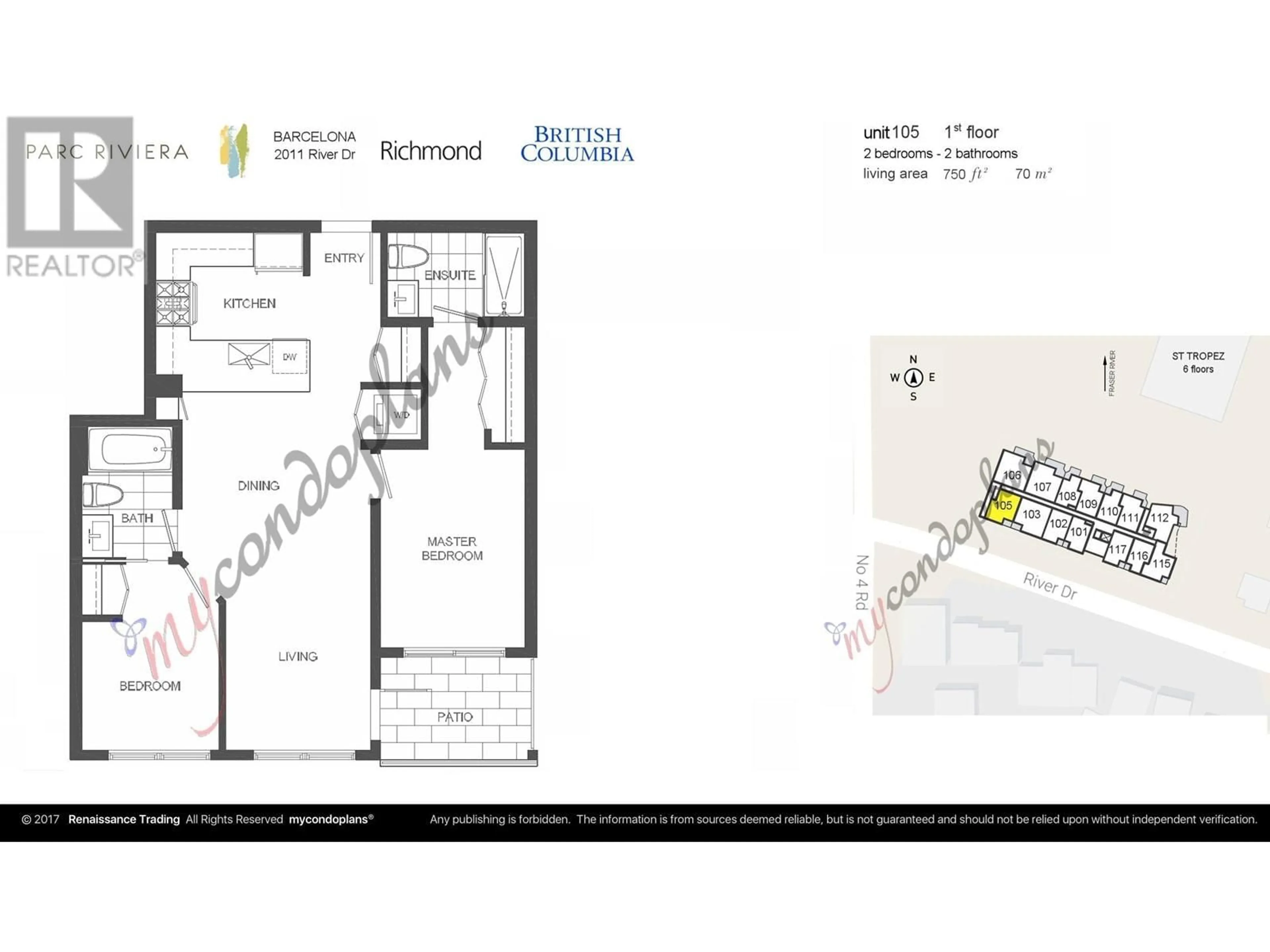 Floor plan for 105 - 10011 RIVER DRIVE, Richmond British Columbia V6X0N2