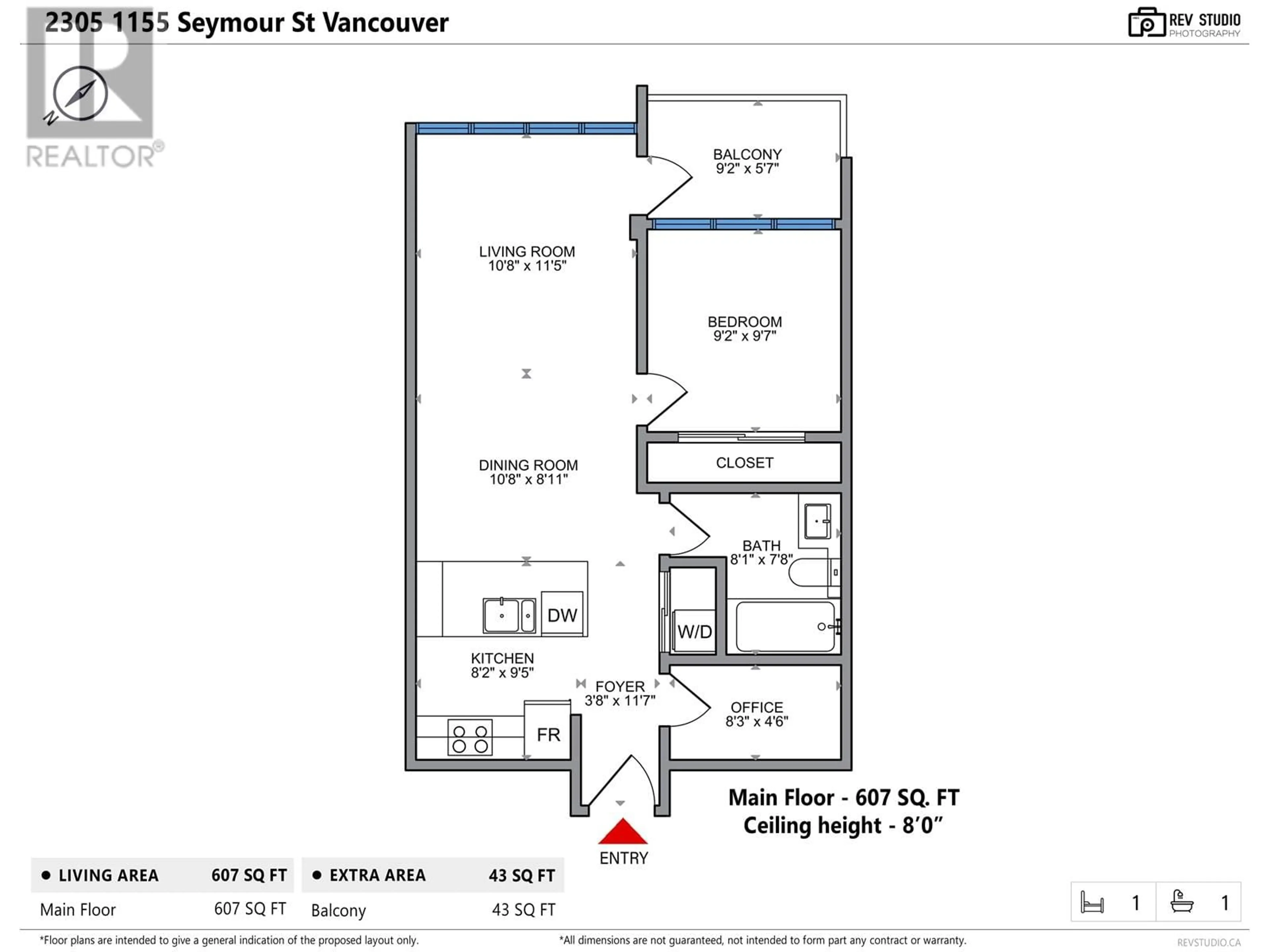 Floor plan for 2305 1155 SEYMOUR STREET, Vancouver British Columbia V6B3M7