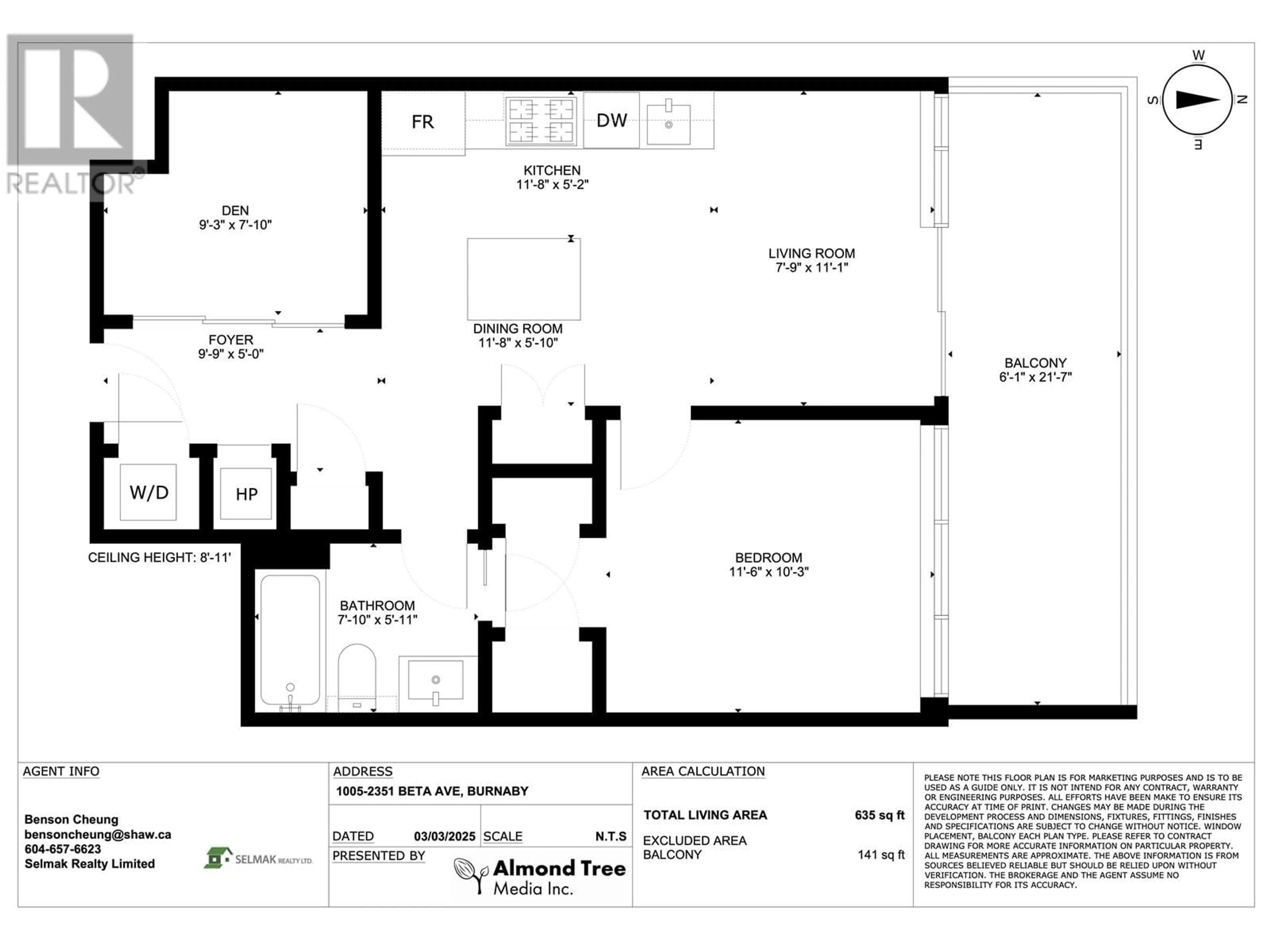 Floor plan for 1005 - 2351 BETA AVENUE, Burnaby British Columbia V5C0M2