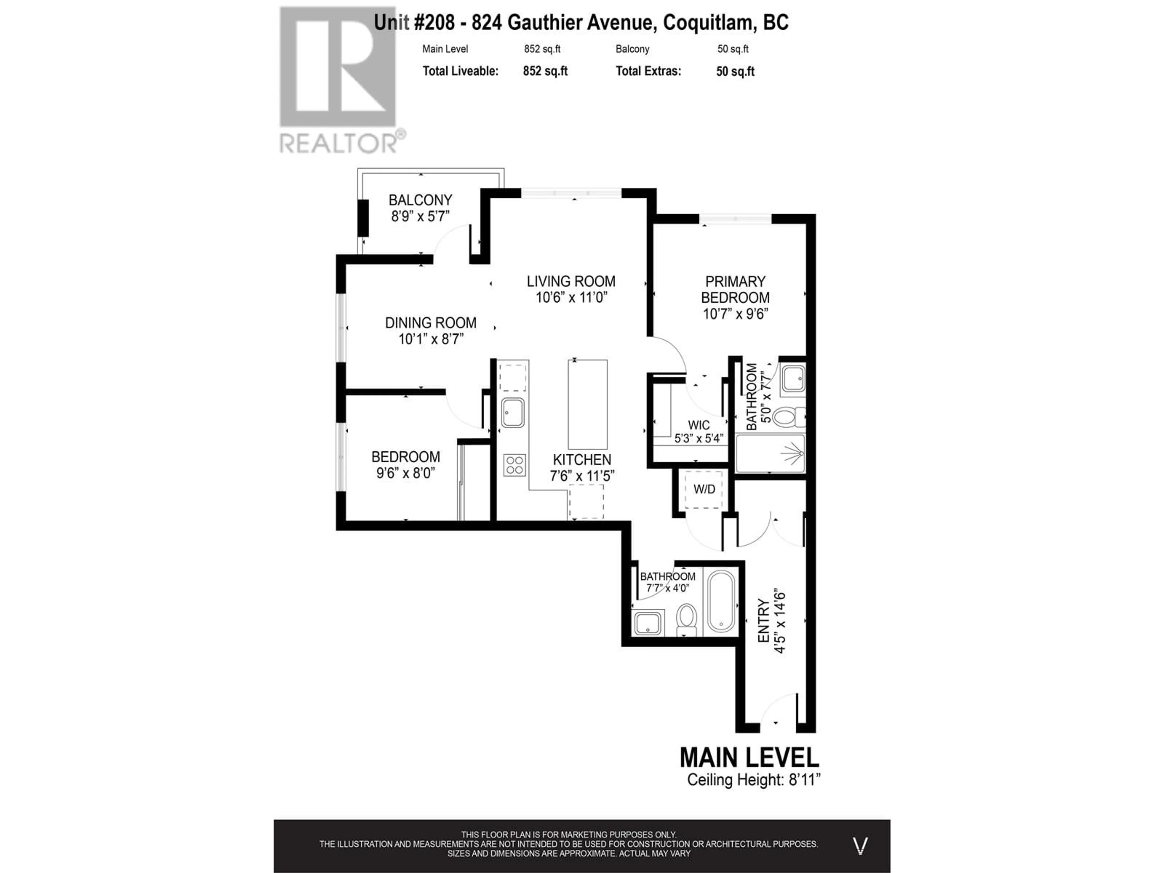 Floor plan for 208 828 GAUTHIER AVENUE, Coquitlam British Columbia V3K0E9