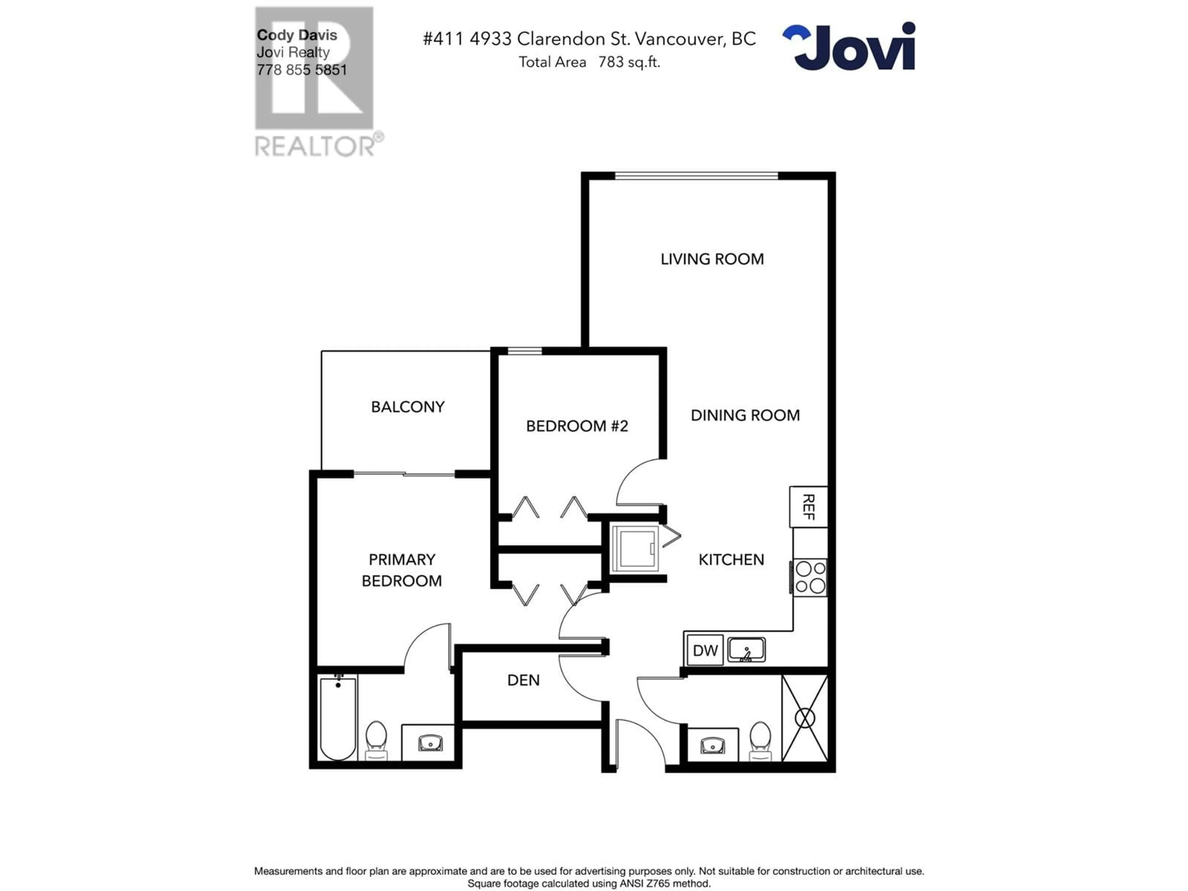 Floor plan for 411 4933 CLARENDON STREET, Vancouver British Columbia V5R3J3