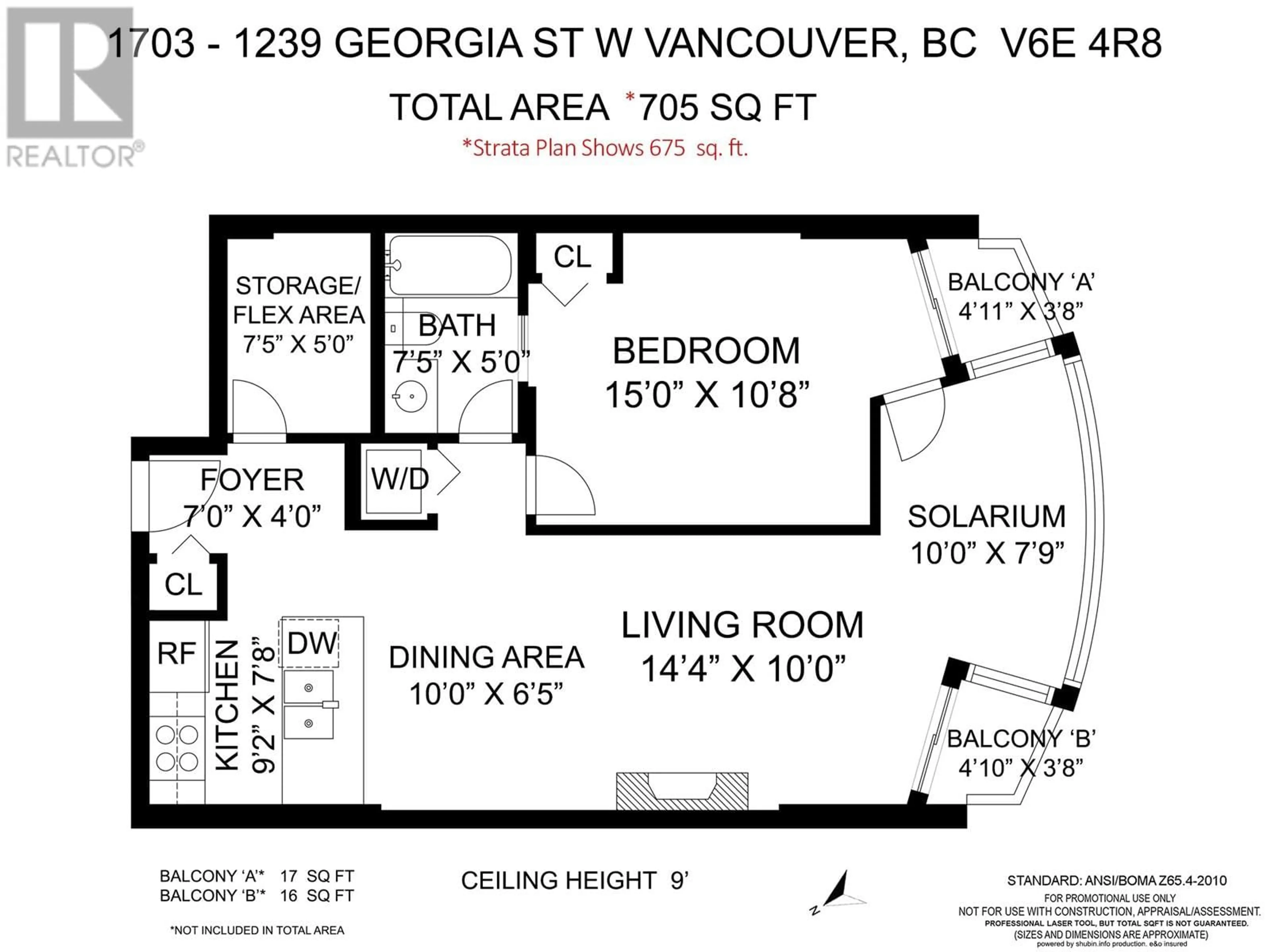 Floor plan for 1703 - 1239 GEORGIA STREET, Vancouver British Columbia V6E4R8