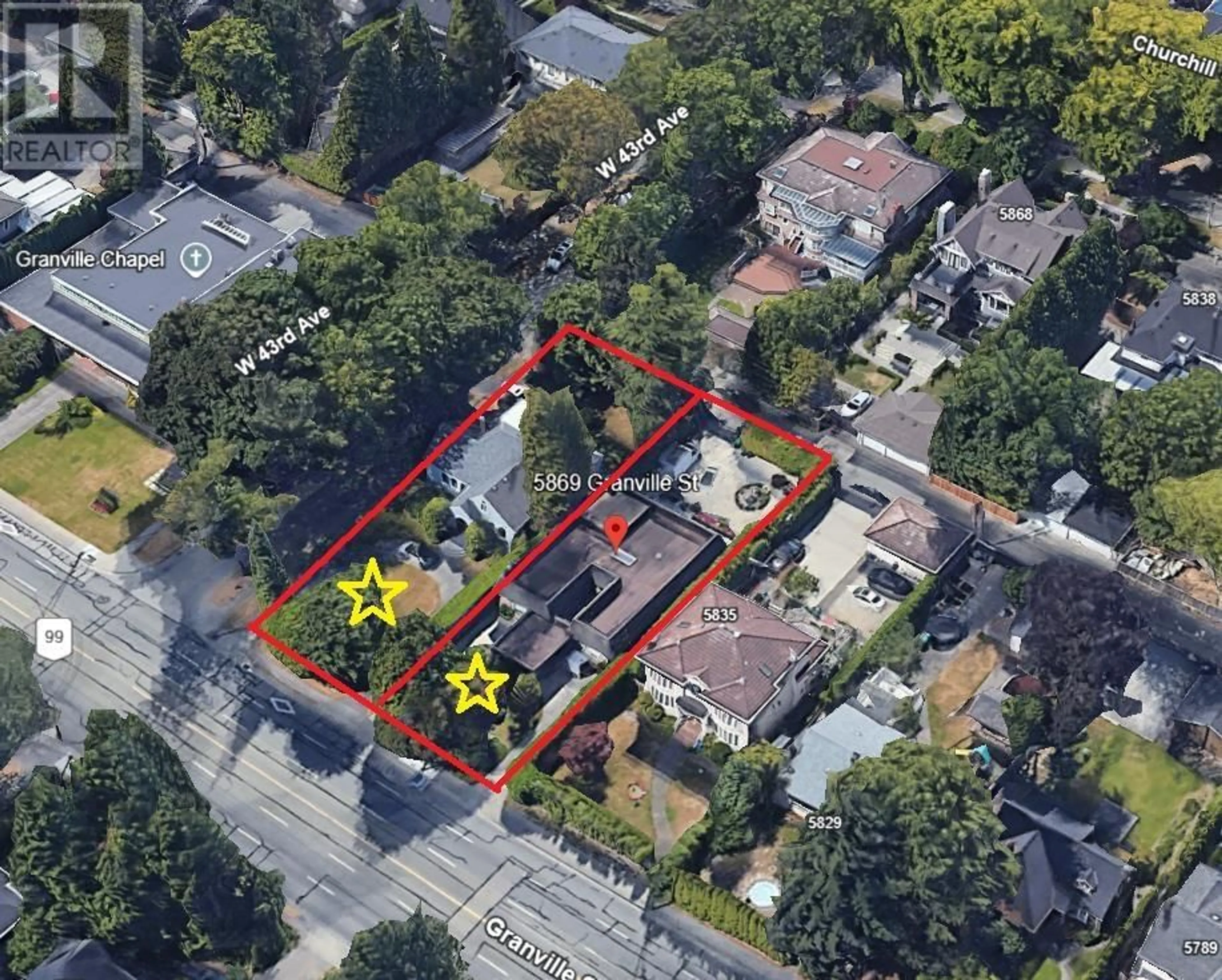 A pic from outside/outdoor area/front of a property/back of a property/a pic from drone, street for 5889 GRANVILLE STREET, Vancouver British Columbia V6M3C8