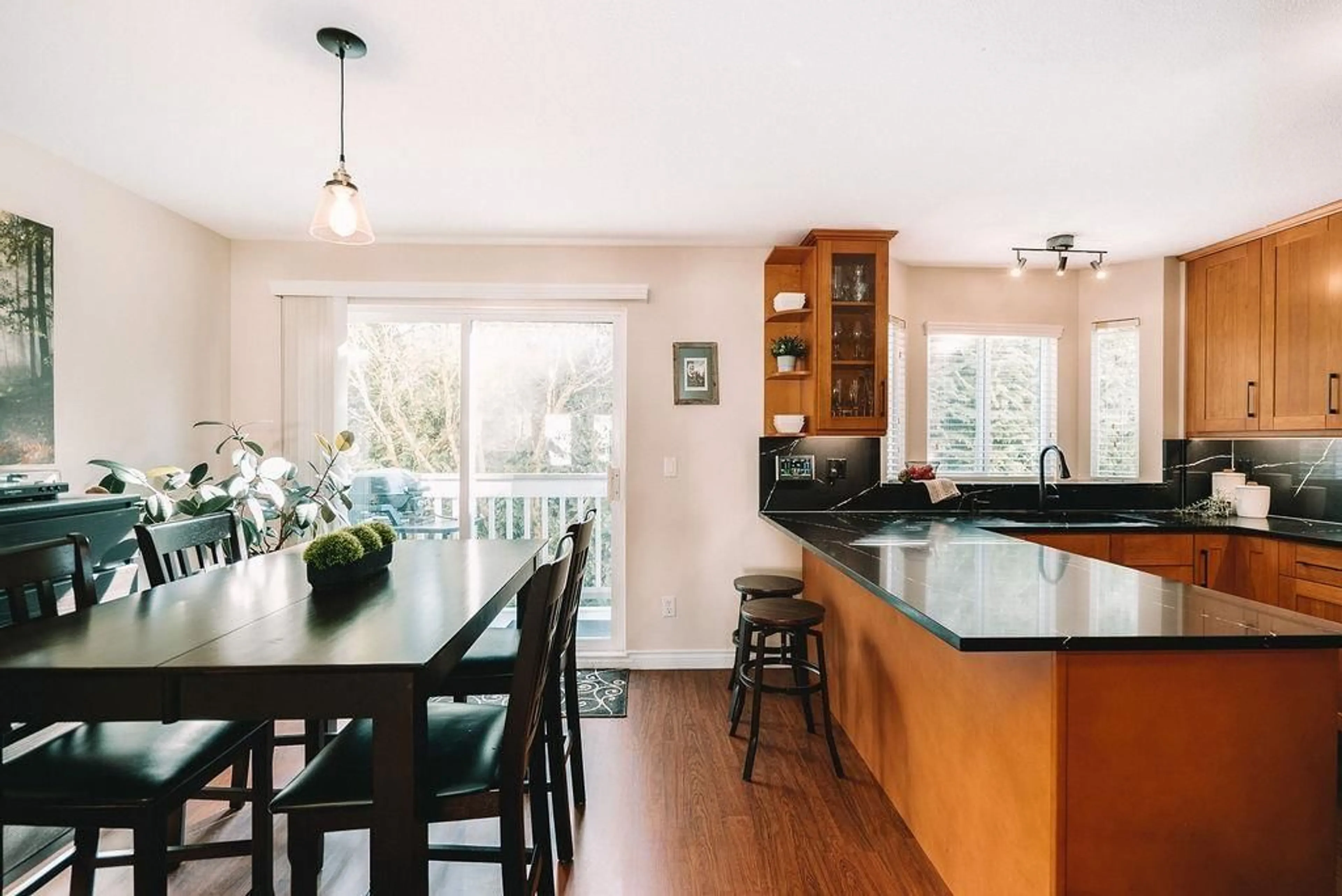 Open concept kitchen, wood/laminate floor for 19 7640 BLOTT STREET, Mission British Columbia V2V3K3