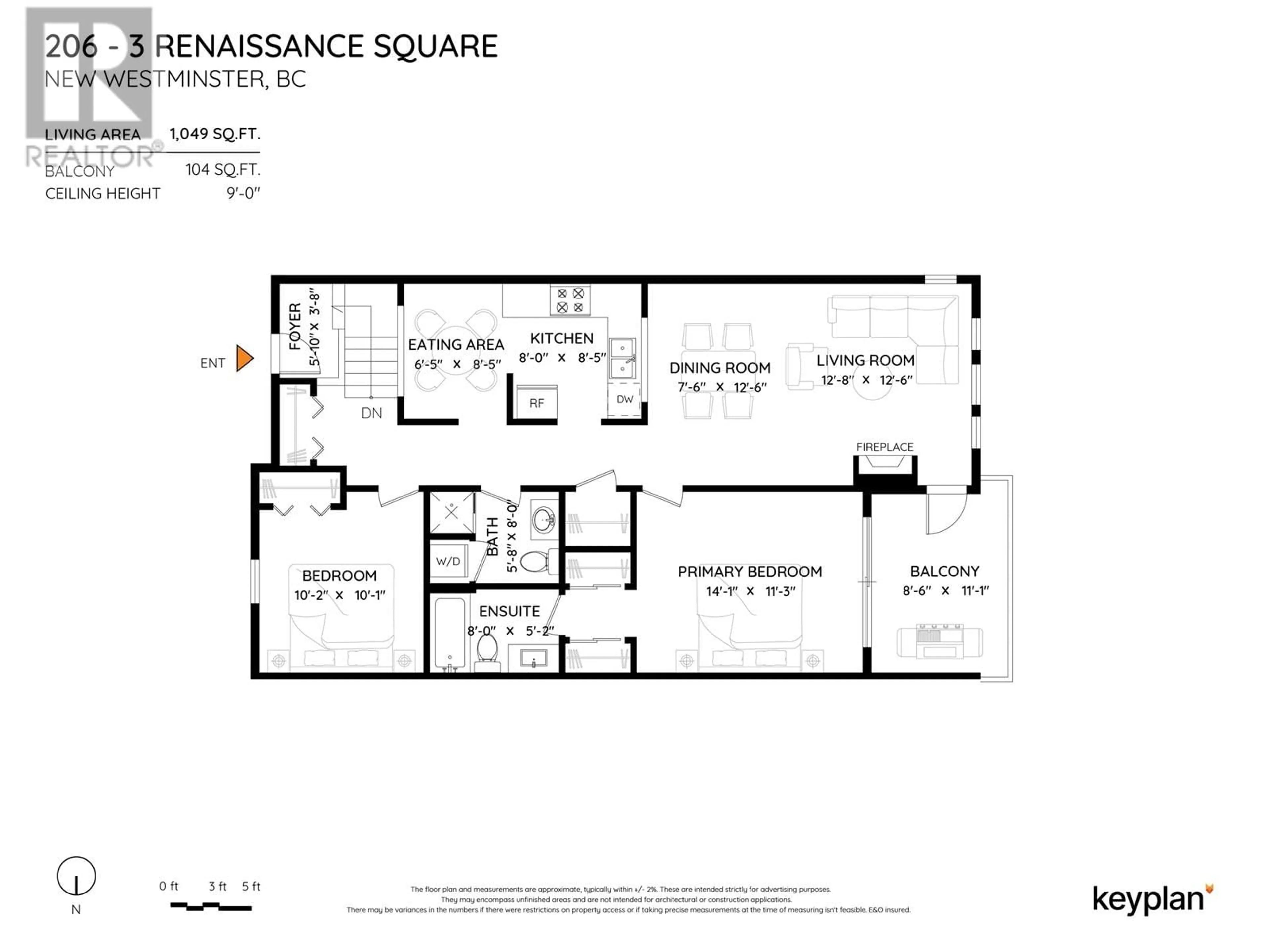 Floor plan for 206 - 3 RENAISSANCE SQUARE, New Westminster British Columbia V3M6K4