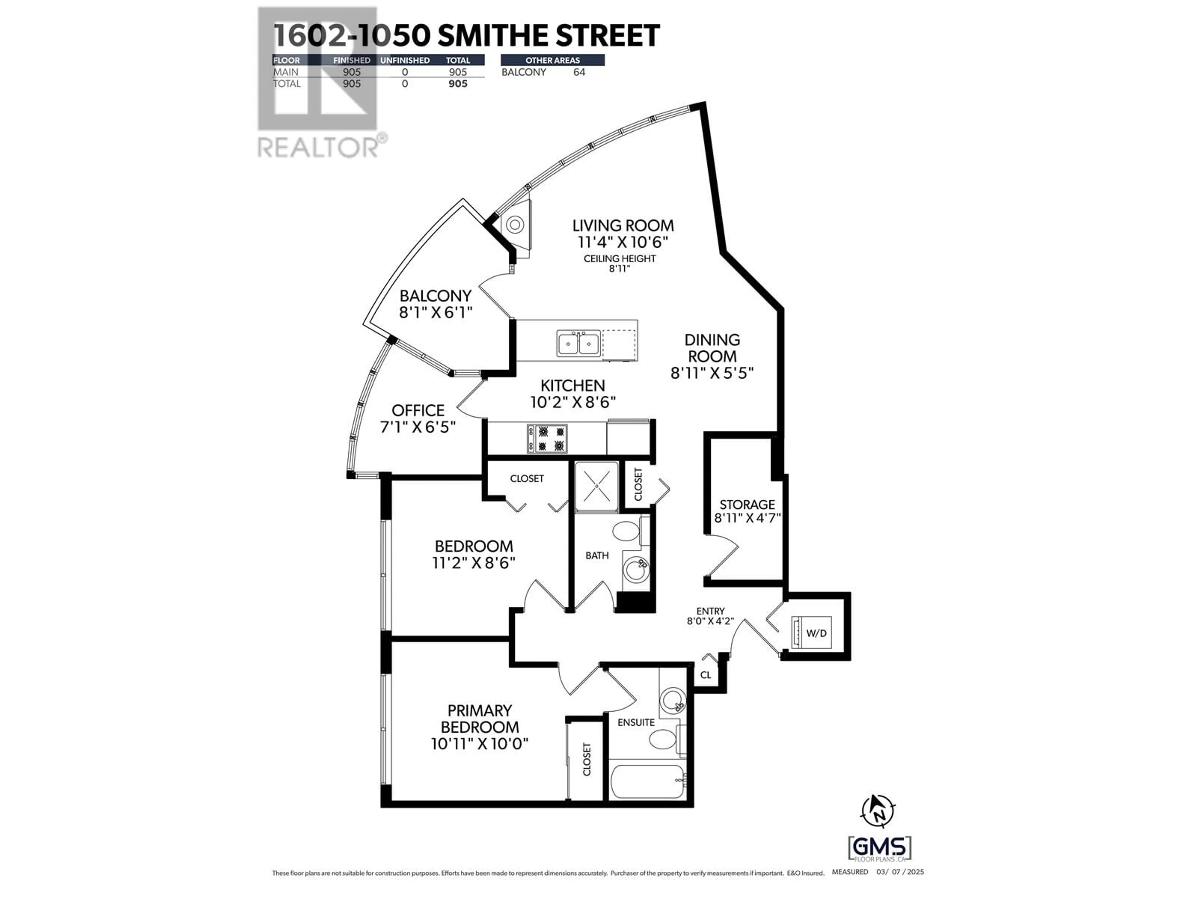 Floor plan for 1602 1050 SMITHE STREET, Vancouver British Columbia V6E4T4