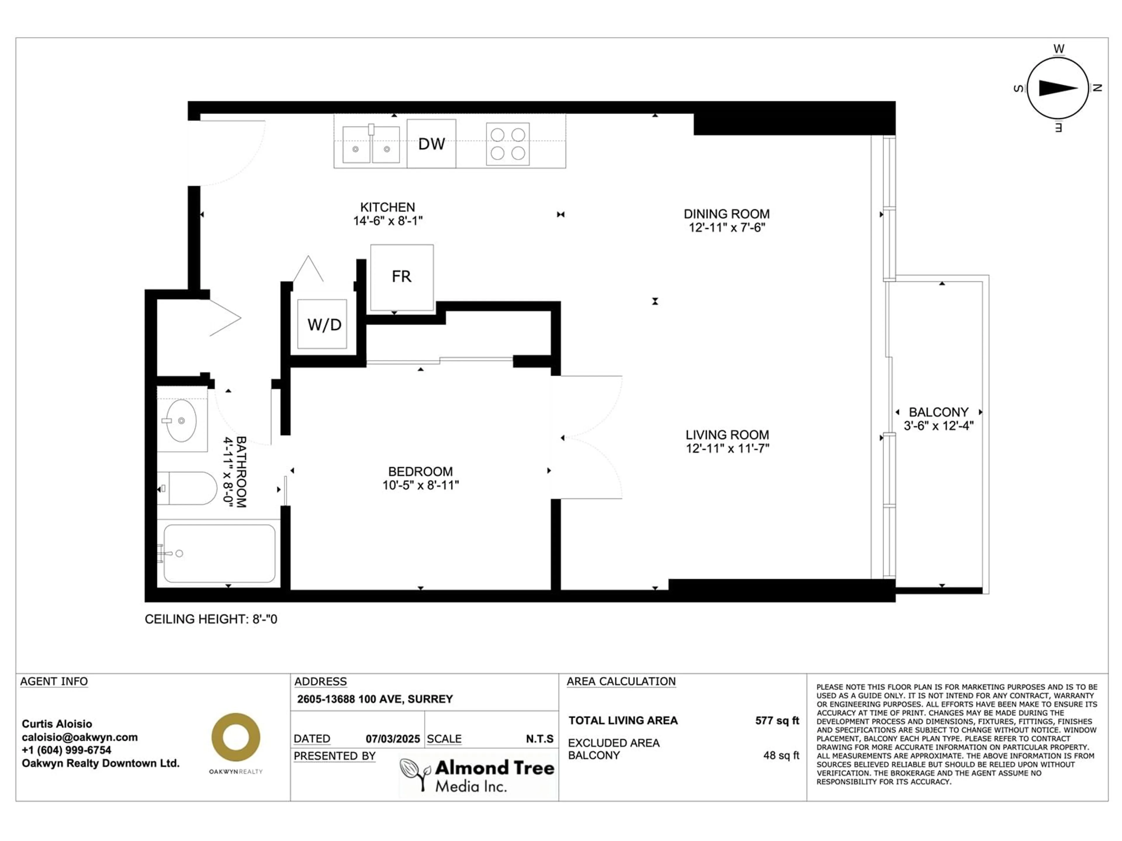 Floor plan for 2605 13688 100 AVENUE, Surrey British Columbia V3T0G5