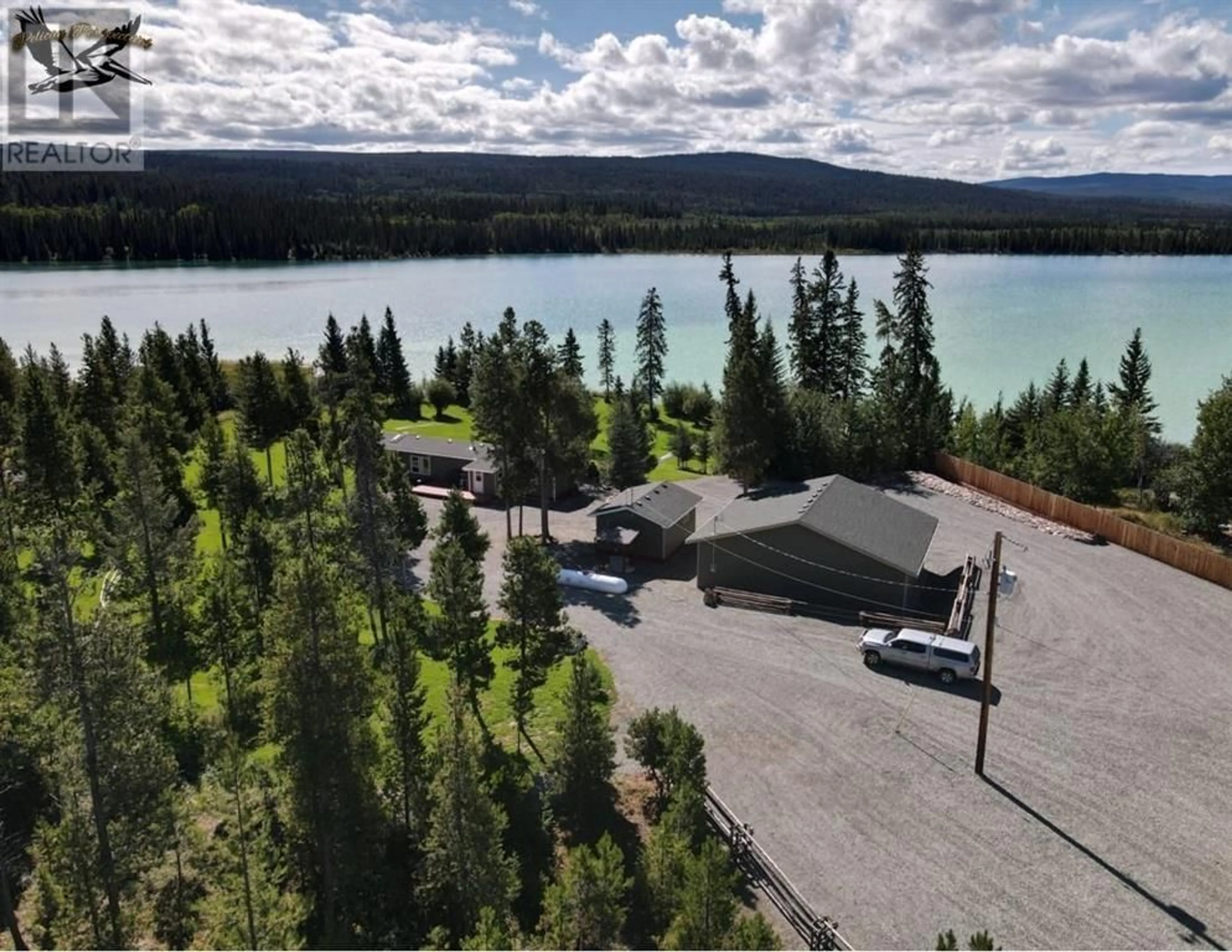 A pic from outside/outdoor area/front of a property/back of a property/a pic from drone, water/lake/river/ocean view for 4511 PYPER LAKE ROAD, Chilcotin British Columbia V0L1H0