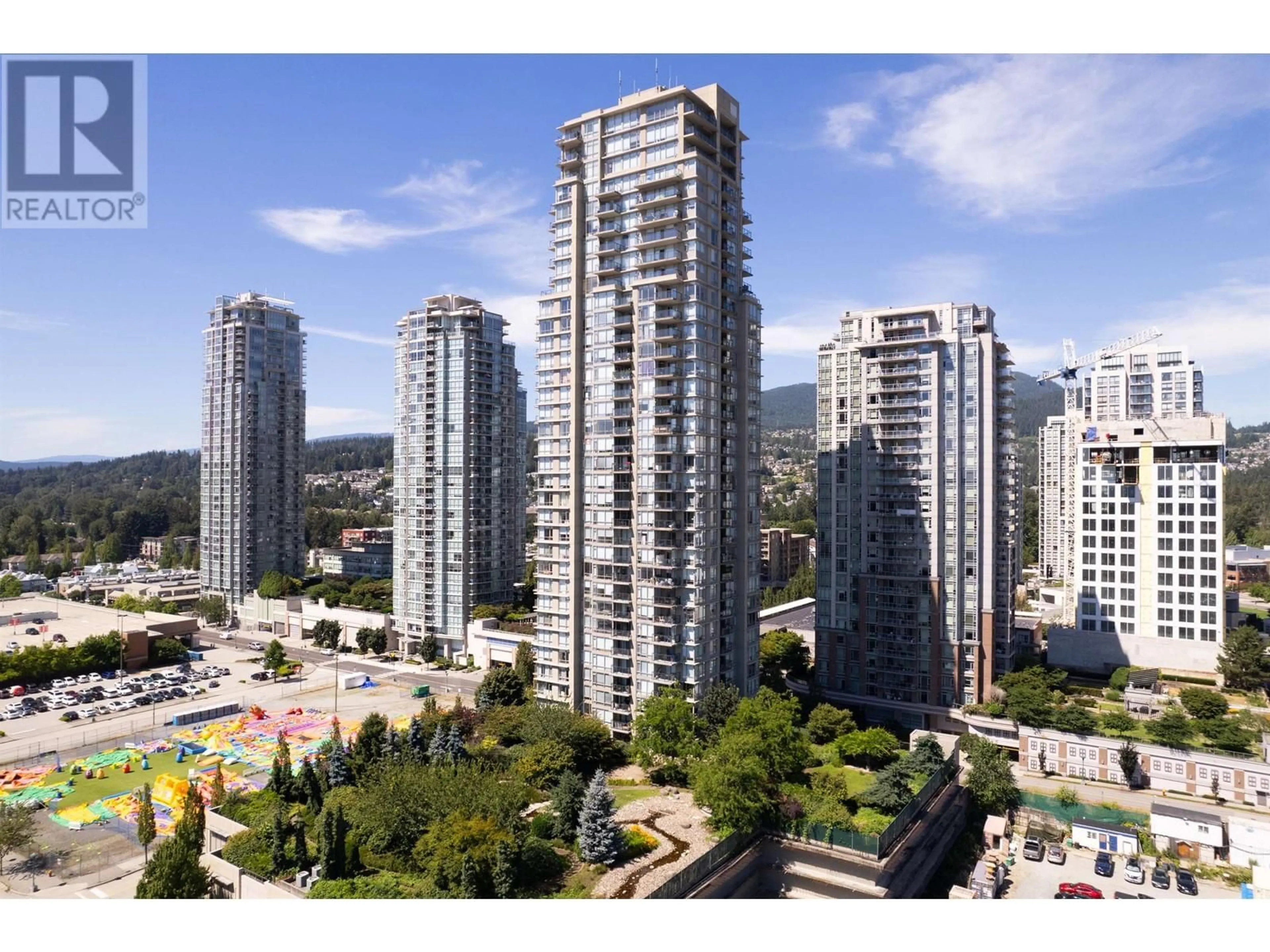 A pic from outside/outdoor area/front of a property/back of a property/a pic from drone, city buildings view from balcony for 1301 2980 ATLANTIC AVENUE, Coquitlam British Columbia V3B0G2