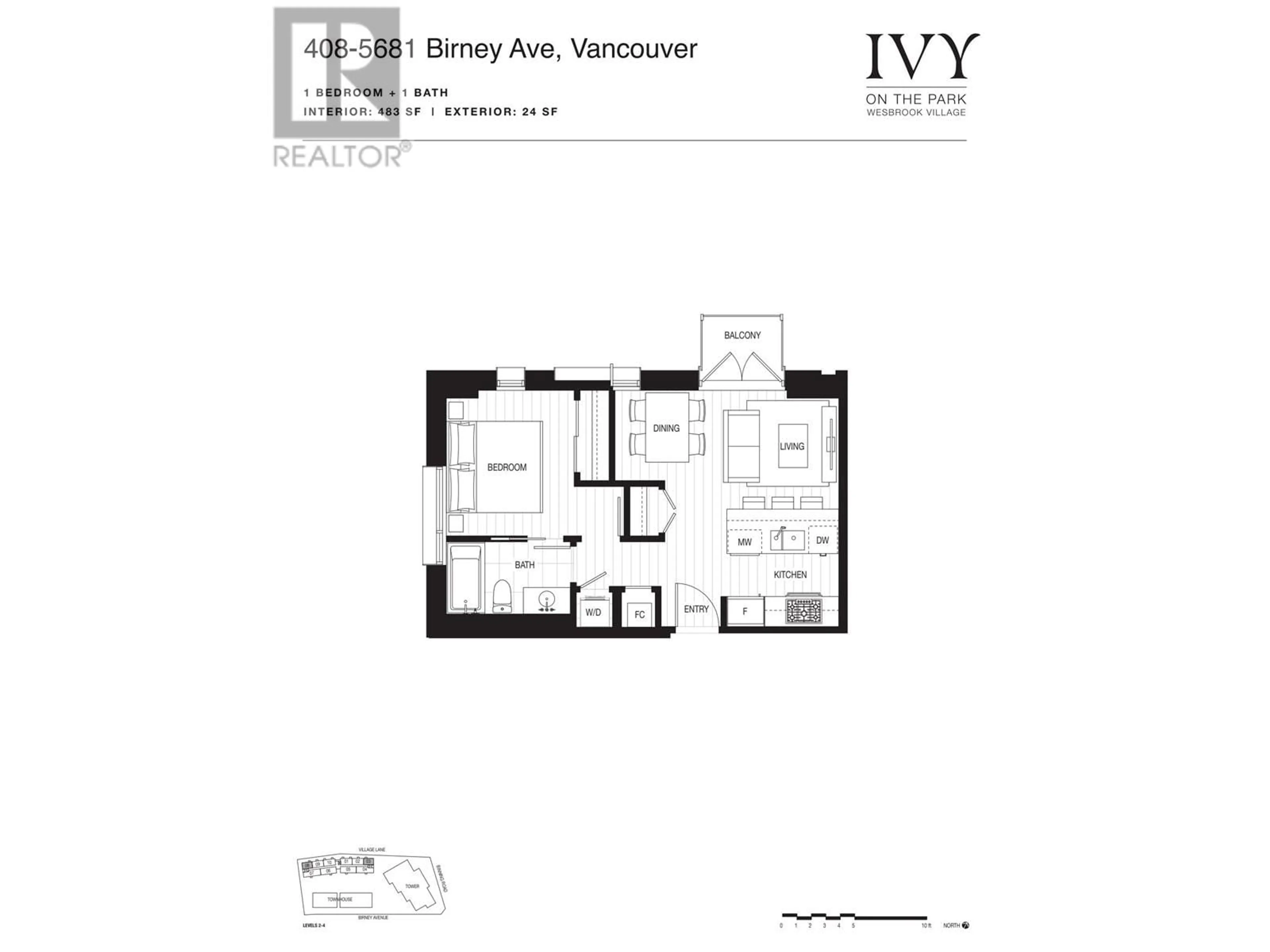 Floor plan for 408 5681 BIRNEY AVENUE, Vancouver British Columbia V6S0L5