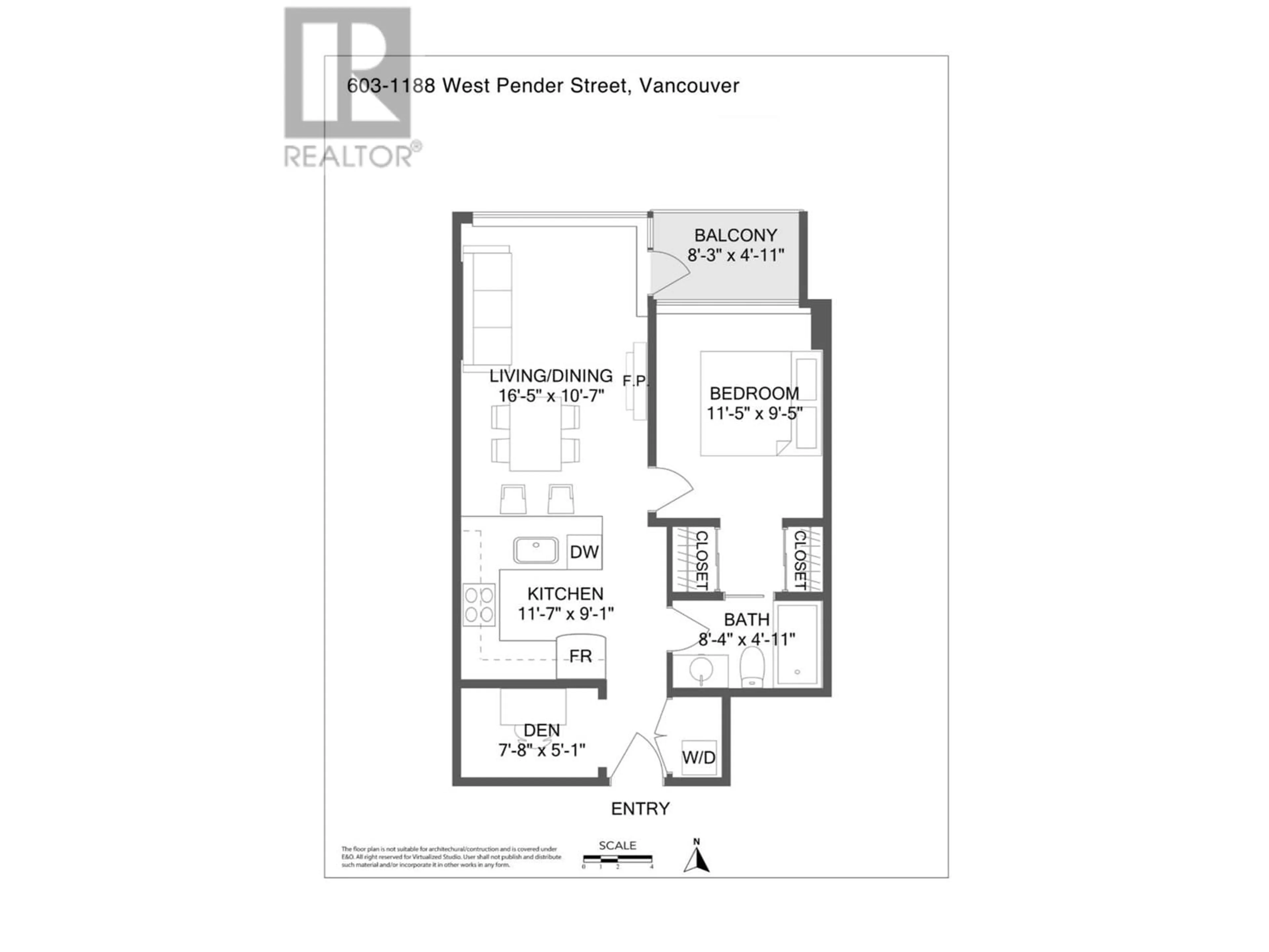 Floor plan for 603 1188 W PENDER STREET, Vancouver British Columbia V6E0A2