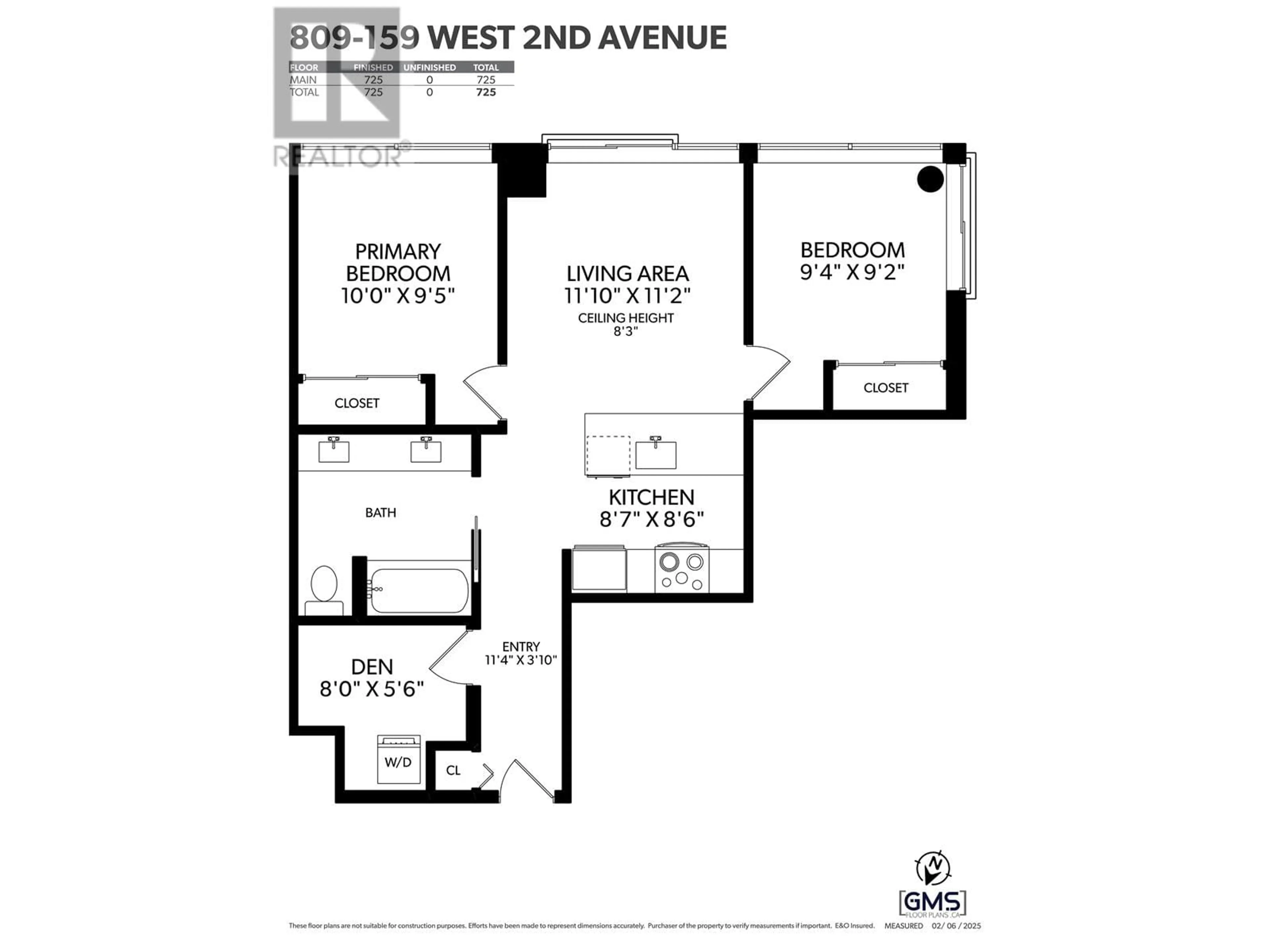 Floor plan for 809 - 159 2ND AVENUE, Vancouver British Columbia V5Y0L8