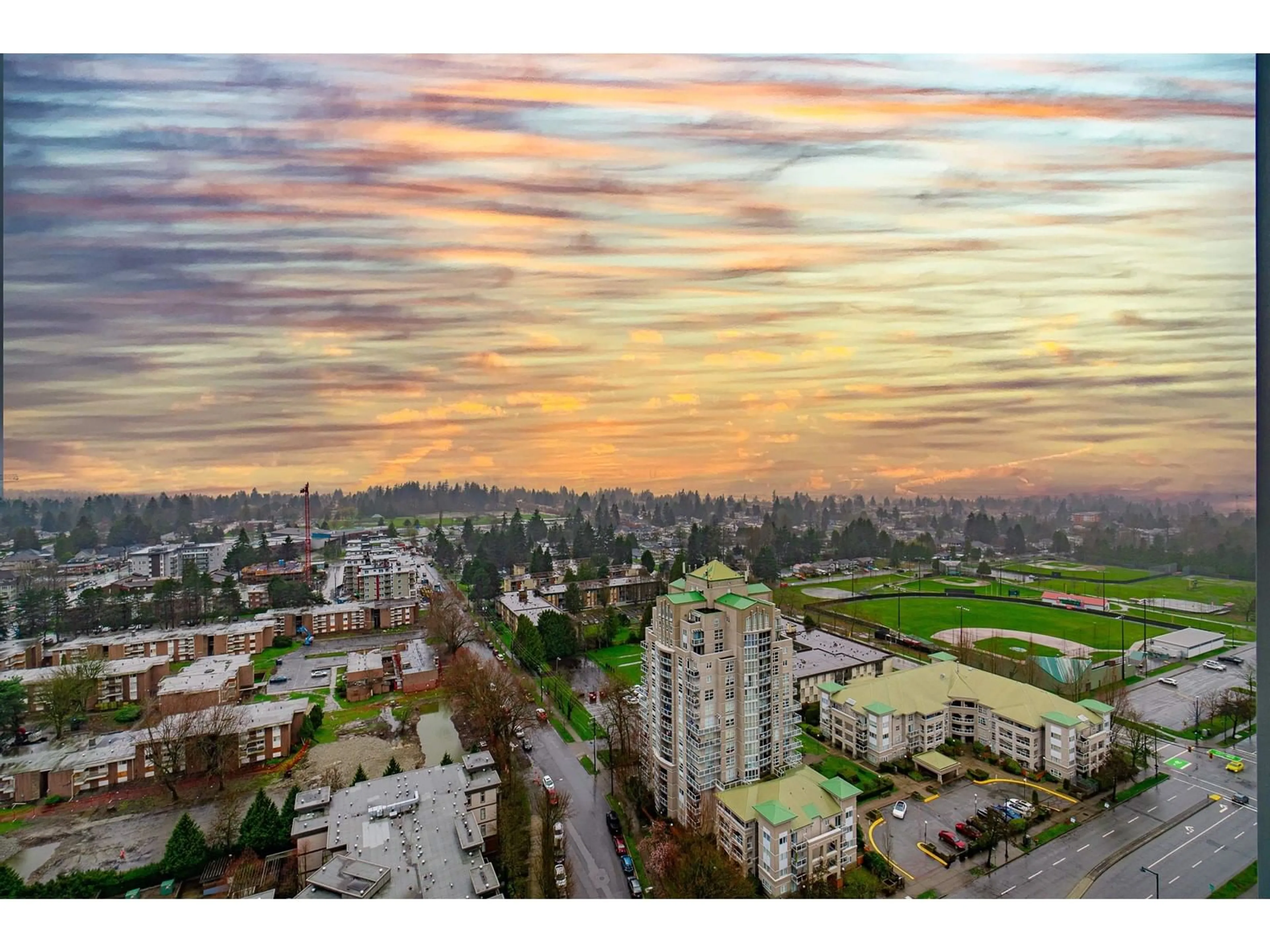 A pic from outside/outdoor area/front of a property/back of a property/a pic from drone, city buildings view from balcony for 2501 - 13428 105, Surrey British Columbia V3T4B2