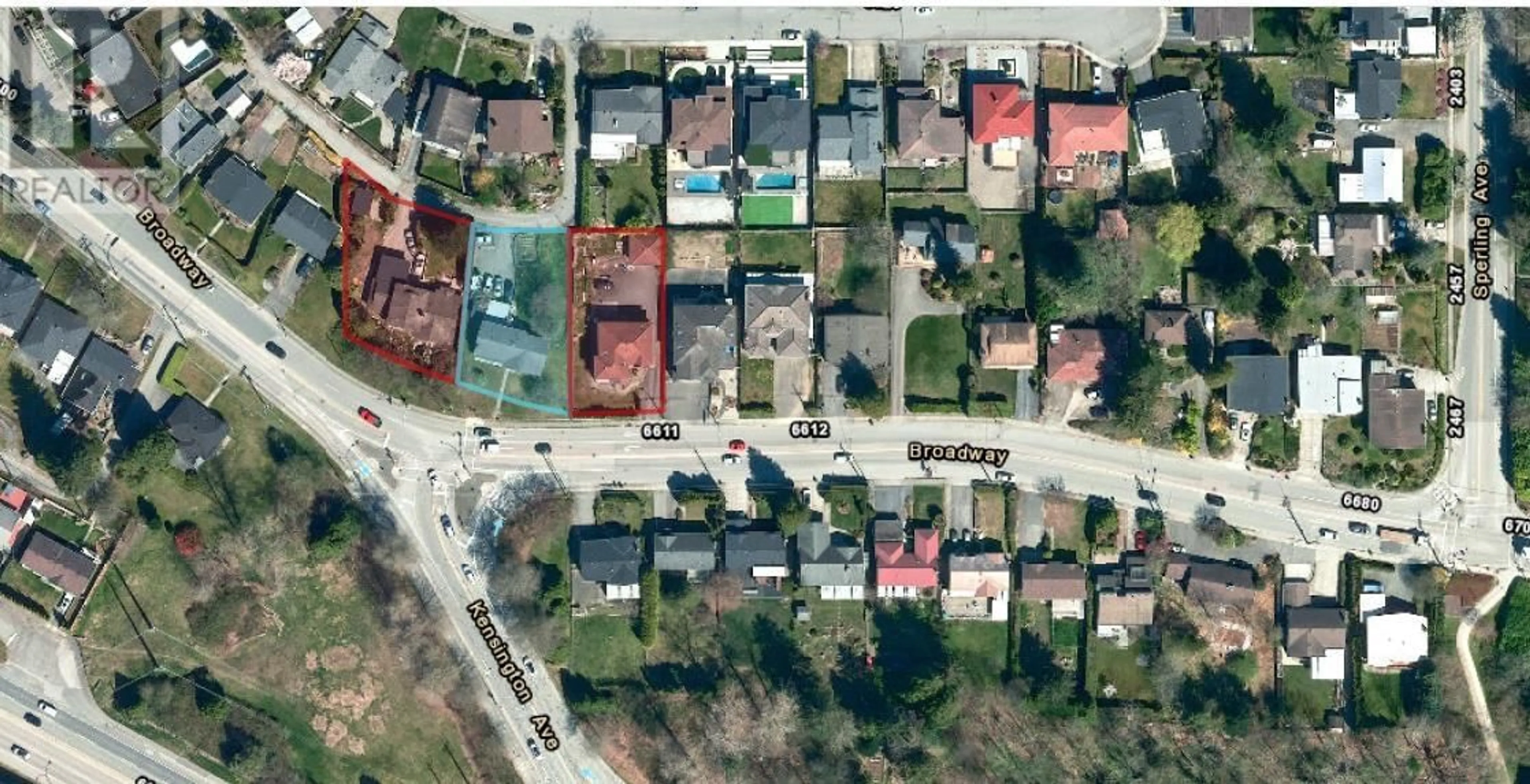 A pic from outside/outdoor area/front of a property/back of a property/a pic from drone, street for 6583 BROADWAY, Burnaby British Columbia V5B2Y6